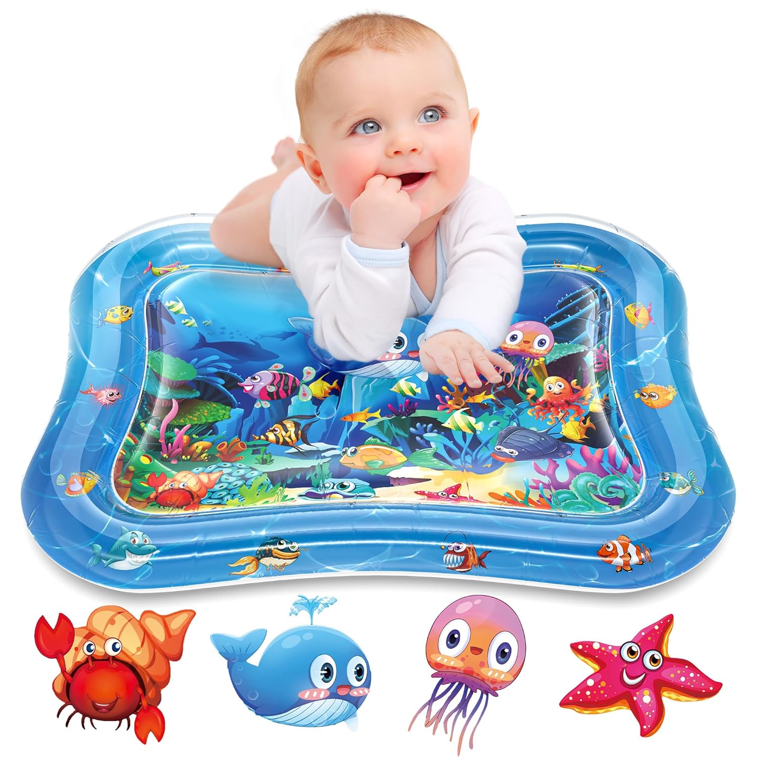 Infinno Inflatable Tummy Time Water Mat. Baby Sensory Toys 3-24 Months | Leakproof play surface. builds neck and core strength. fills and drains fast. portable design. easy travel