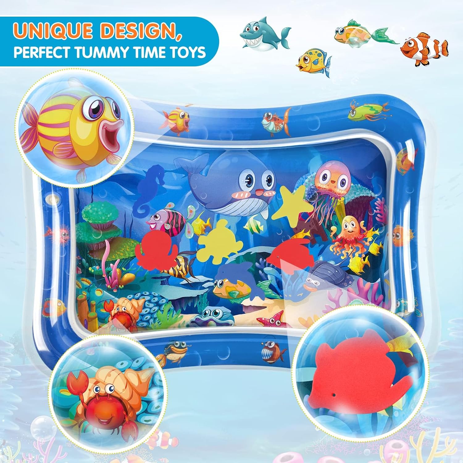 Infinno Inflatable Tummy Time Water Mat. Baby Sensory Toys 3-24 Months | Leakproof play surface. builds neck and core strength. fills and drains fast. portable design. easy travel