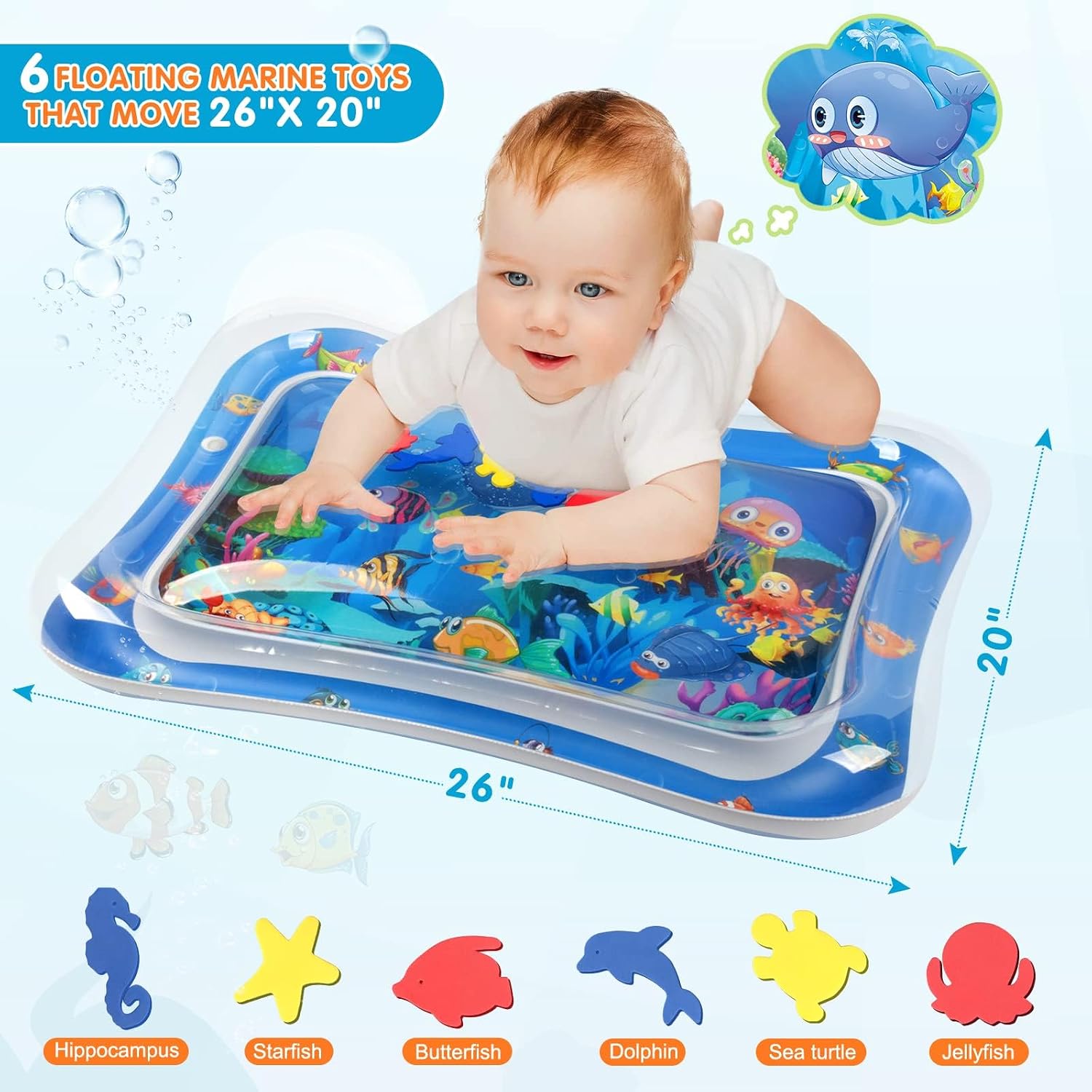 Infinno Inflatable Tummy Time Water Mat. Baby Sensory Toys 3-24 Months | Leakproof play surface. builds neck and core strength. fills and drains fast. portable design. easy travel