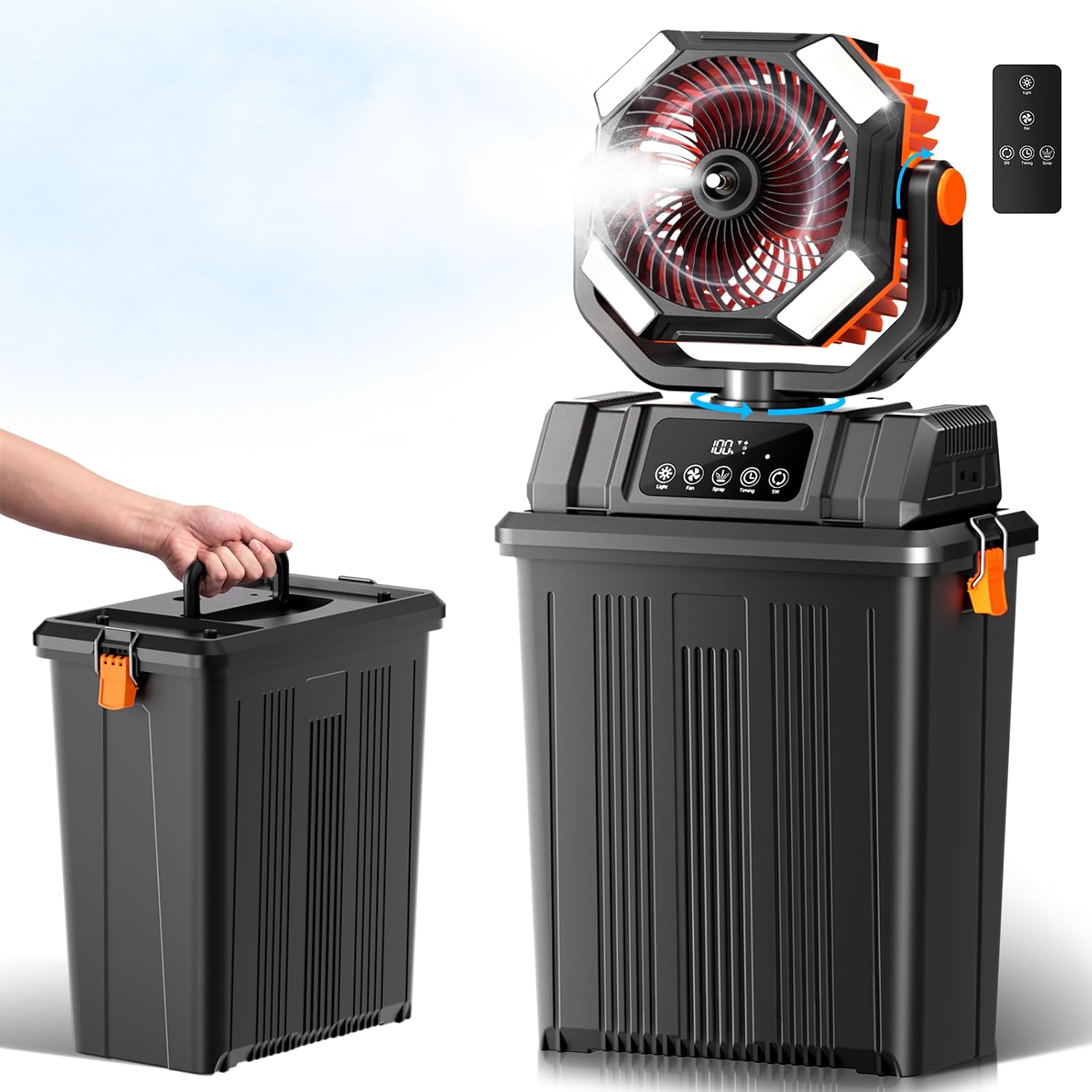 Etholzon 40000mAh Misting Fans for Outside. 15L Large Tank Portable Misting Fan. Battery Powered Outdoor Mister Fan with Remote & LED Light. Wide 270° Coverage for Camping Patio Backyard