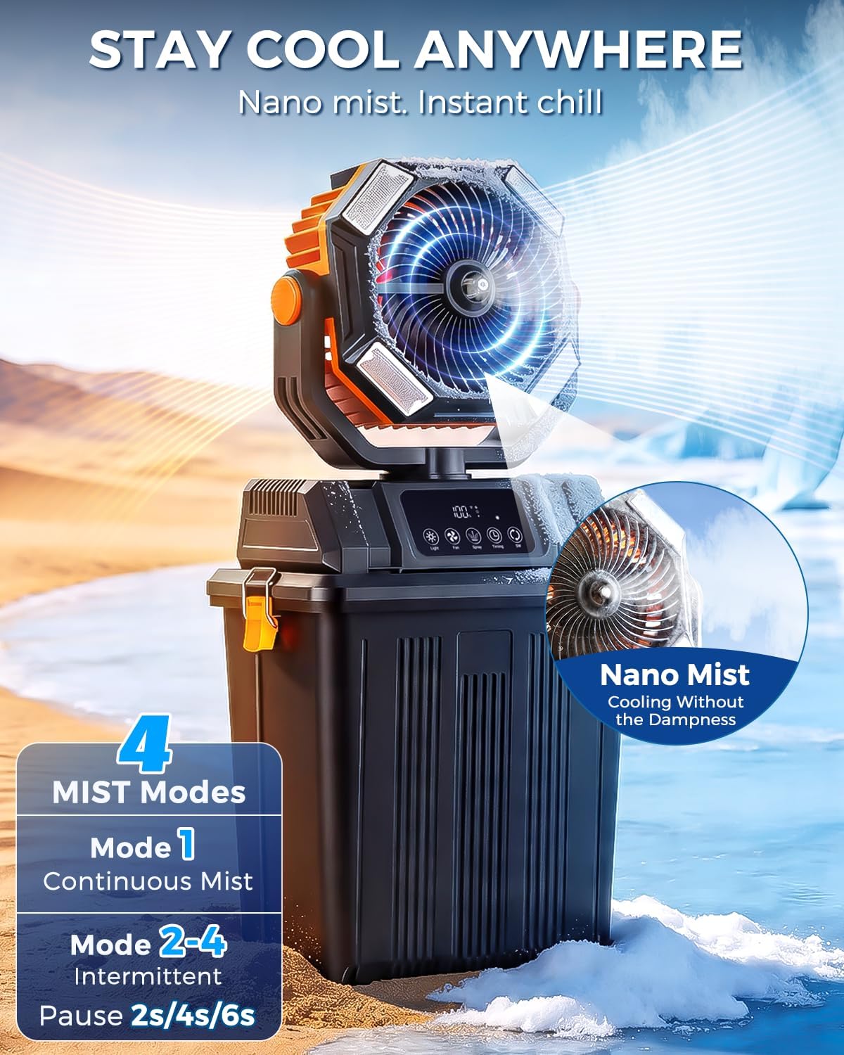 Etholzon 40000mAh Misting Fans for Outside. 15L Large Tank Portable Misting Fan. Battery Powered Outdoor Mister Fan with Remote & LED Light. Wide 270° Coverage for Camping Patio Backyard