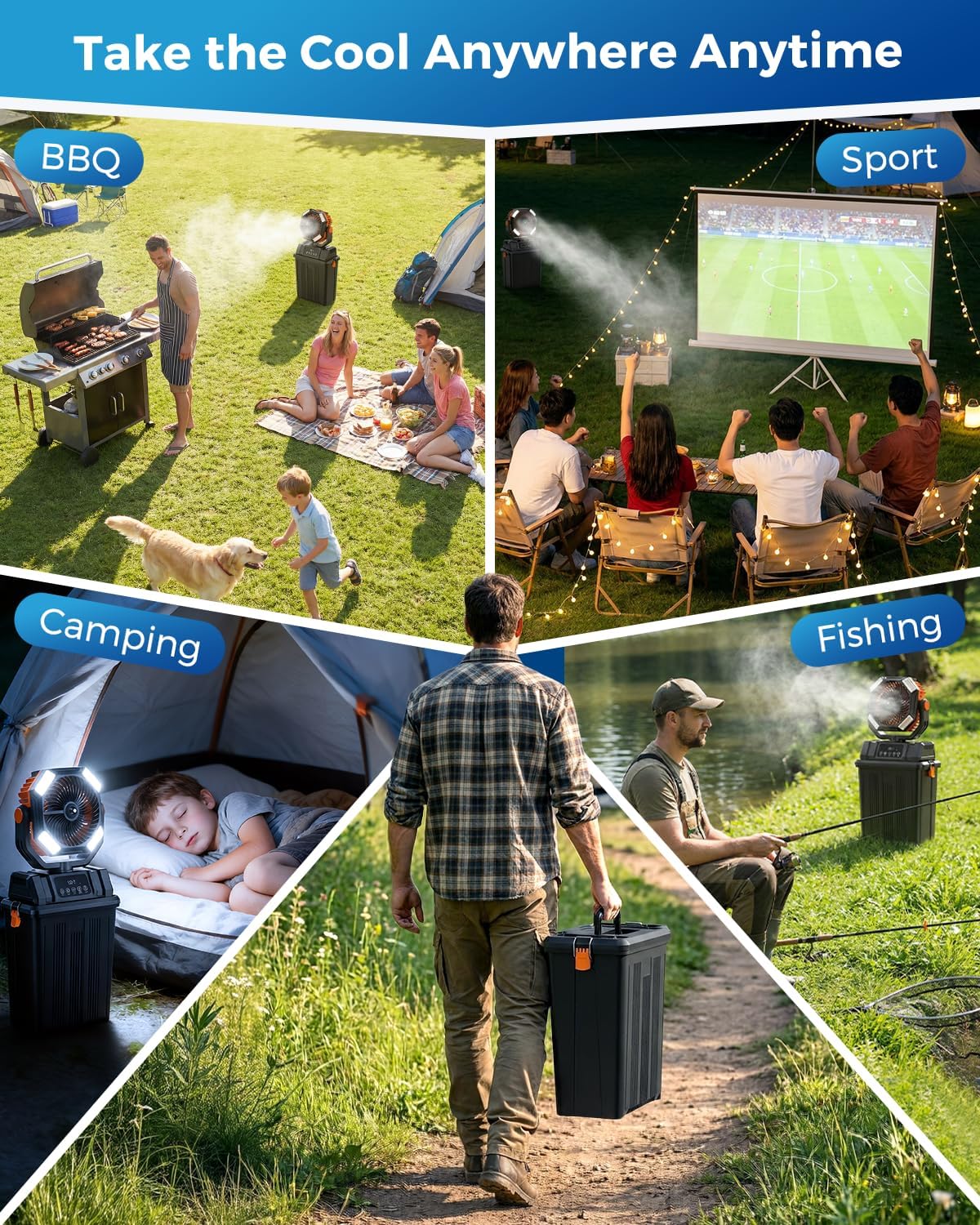 Etholzon 40000mAh Misting Fans for Outside. 15L Large Tank Portable Misting Fan. Battery Powered Outdoor Mister Fan with Remote & LED Light. Wide 270° Coverage for Camping Patio Backyard