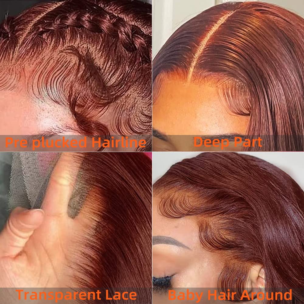 Avolo Reddish Brown Wig Human Hair 30 Inch Lace Front Wigs Human Hair Pre Plucked 13x4 Body Wave Frontal Wigs Human Hair Auburn Colored Human Hair Lace Front Wigs HD Lace Frontal Human Hair Wigs