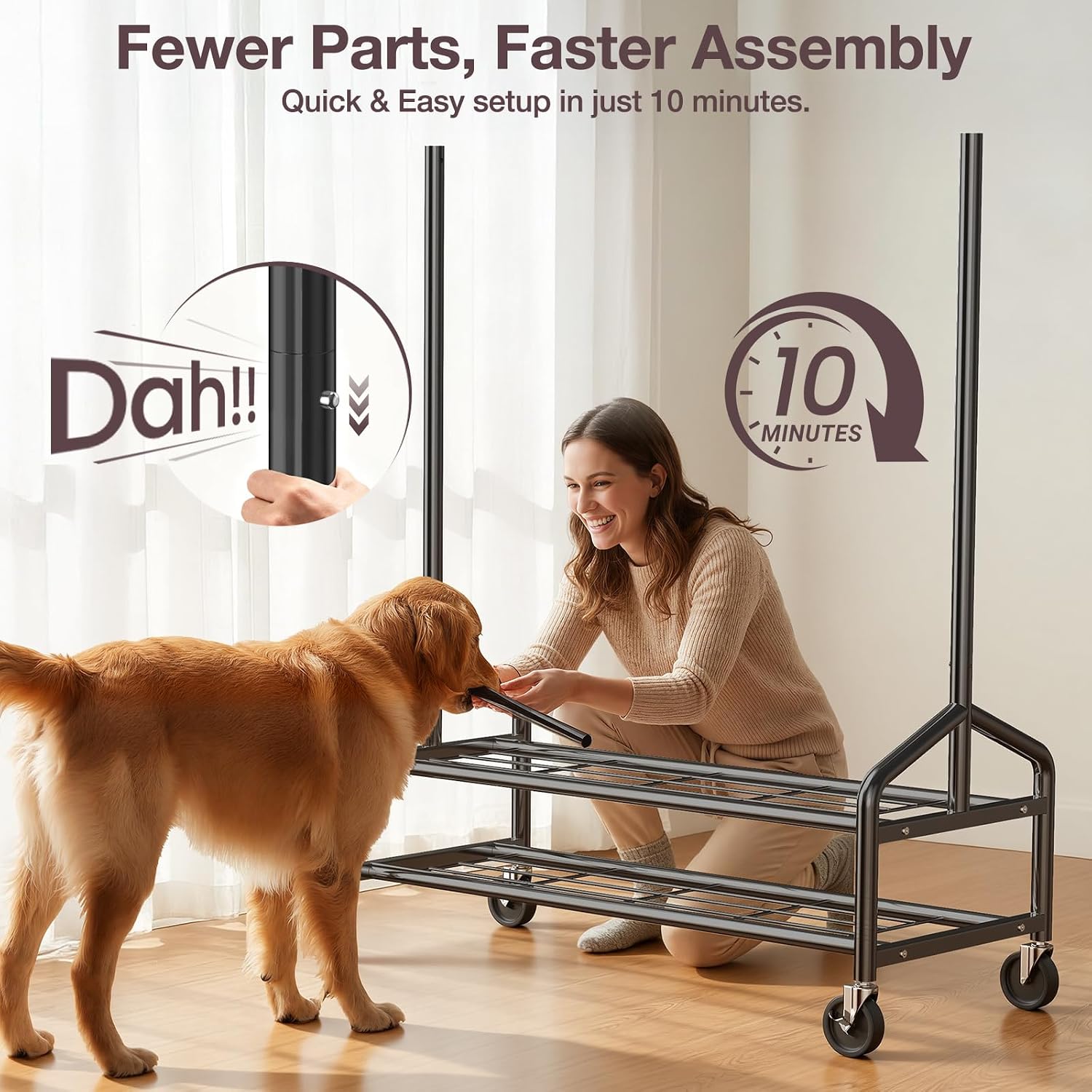 WATIOWL Heavy Duty Clothes Rack. Rolling Clothing Rack Load 650 LBS for Hanging Clothes with 2 Sturdy Shelves. Metal Garment Rack with Wheels for Bedroom. Laundry Room. Retail Store. Black