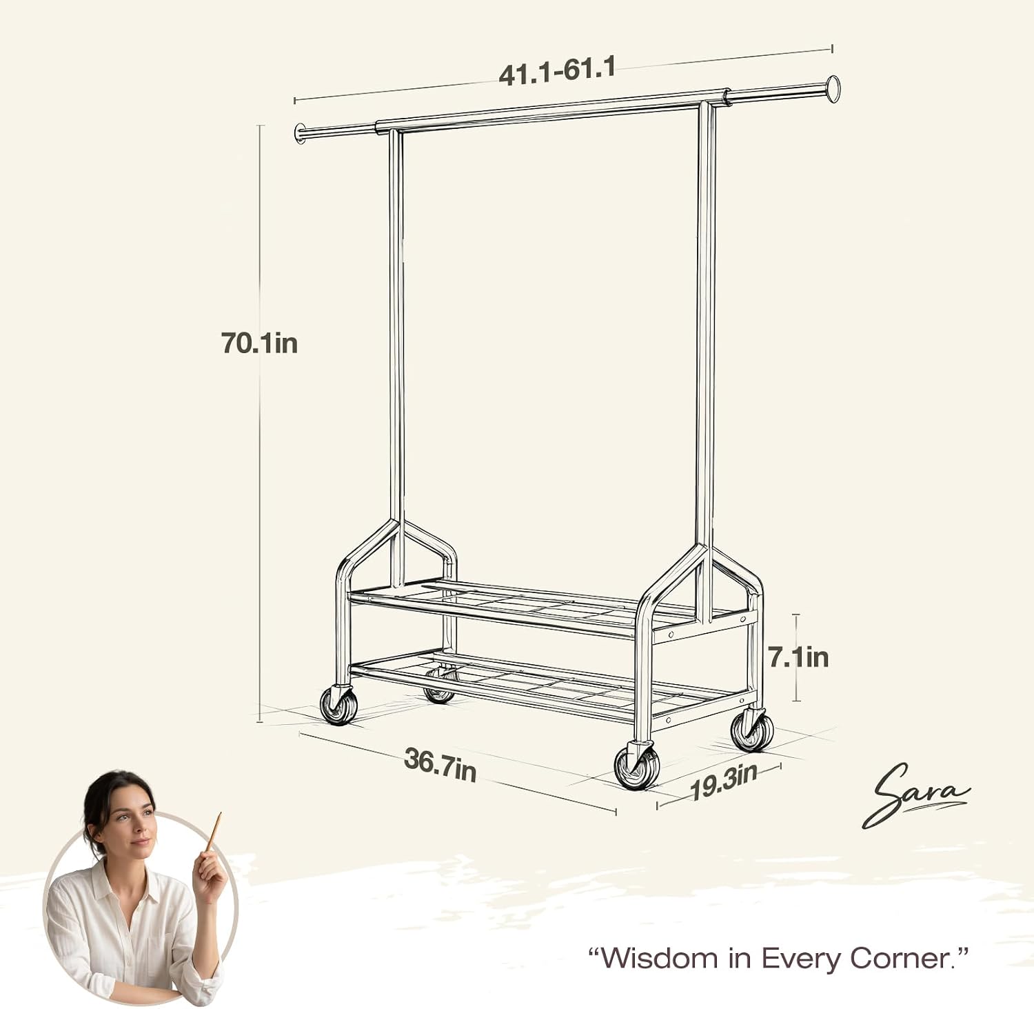 WATIOWL Heavy Duty Clothes Rack. Rolling Clothing Rack Load 650 LBS for Hanging Clothes with 2 Sturdy Shelves. Metal Garment Rack with Wheels for Bedroom. Laundry Room. Retail Store. Black