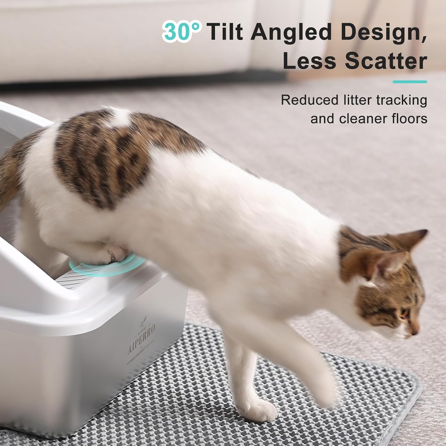 AIPERRO Stainless Steel Litter Box | XL Enclosed Cat Litter Boxes with Lid | High Sided Metal Litter Box for Big Cats | Anti-Urine Leakage | Non-Stick & Easy to Clean | Includes Litter Mat & Metal Scoop