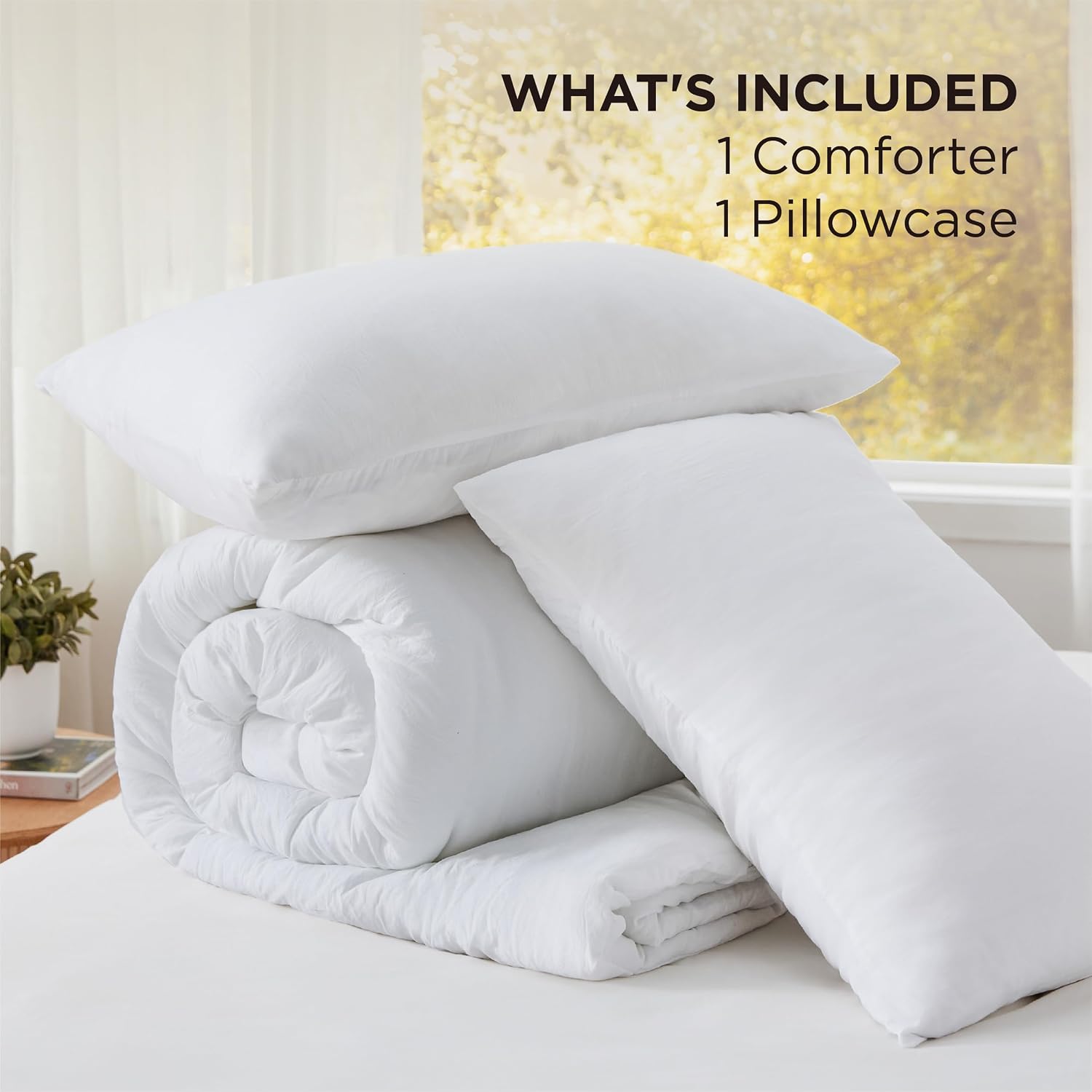 Bedsure Twin/Twin XL Comforter Set. White Soft Prewashed Bedding for All Seasons. 2 Pieces GentleSoft™ Bed Set. 1 Lightweight Comforter (68x88) and 1 Pillowcase (20x26)