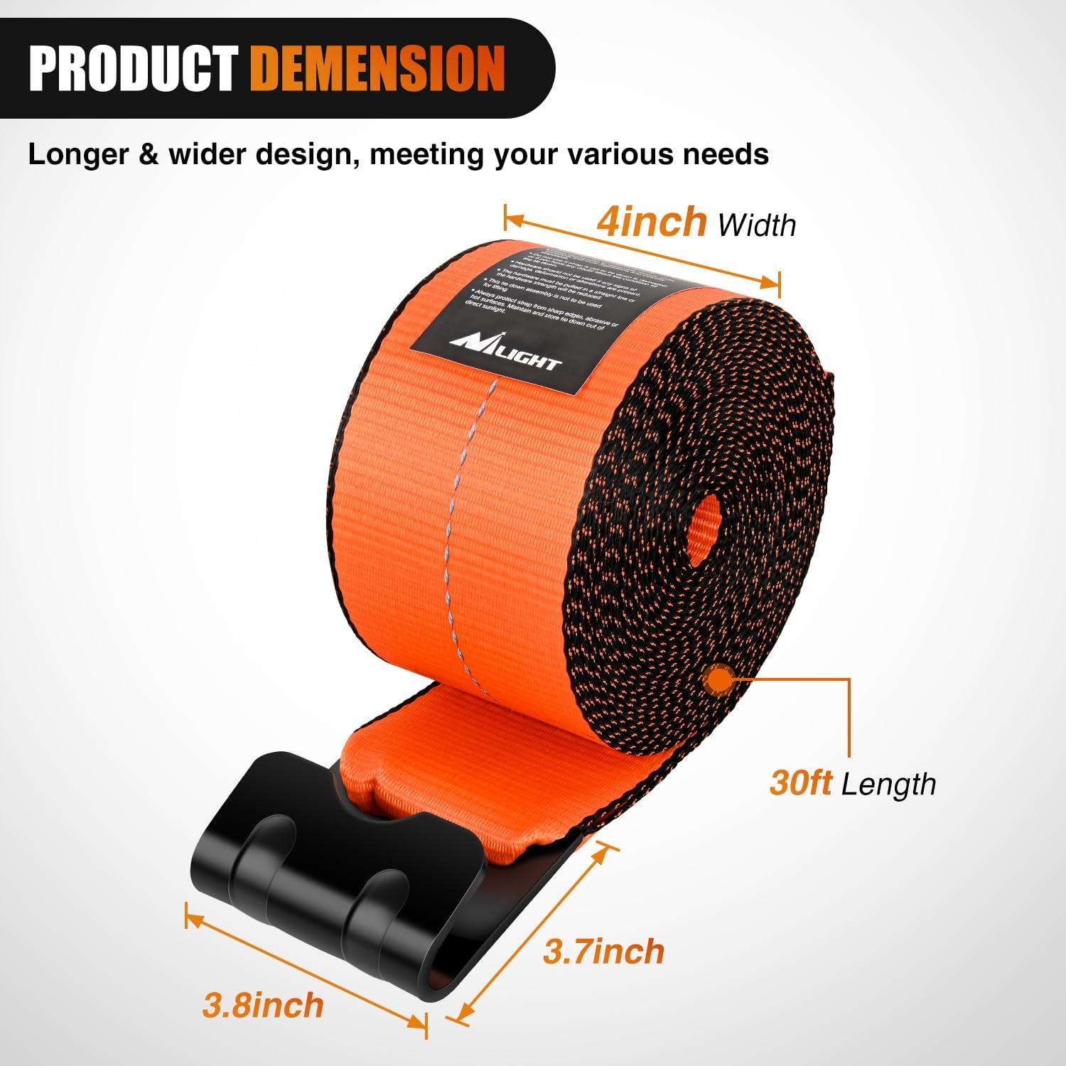 Nilight Truck Straps 4×30' Heavy Duty 16800LBS Break Strength 10 Pack | Orange Winch Straps with Flat Hook WLL 5400LBS Cargo Straps for Flatbeds Trucks Trailers Farms Rescues Tree Saver
