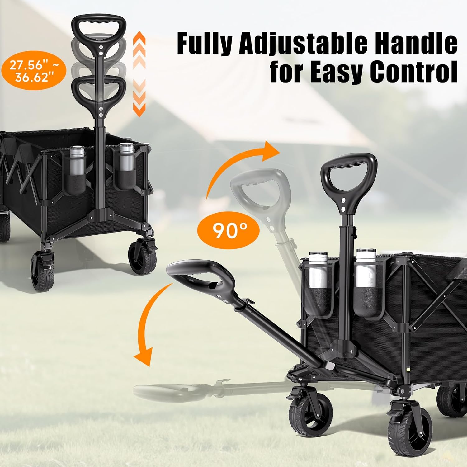 Collapsible Wagon Cart. 480lbs Heavy Duty Wagon with All-Terrain Wheels | Portable Utility Wagons Cart with Adjustable Handle for Beach. Camping. Garden. Grocery. Fishing. Sports & Outdoor