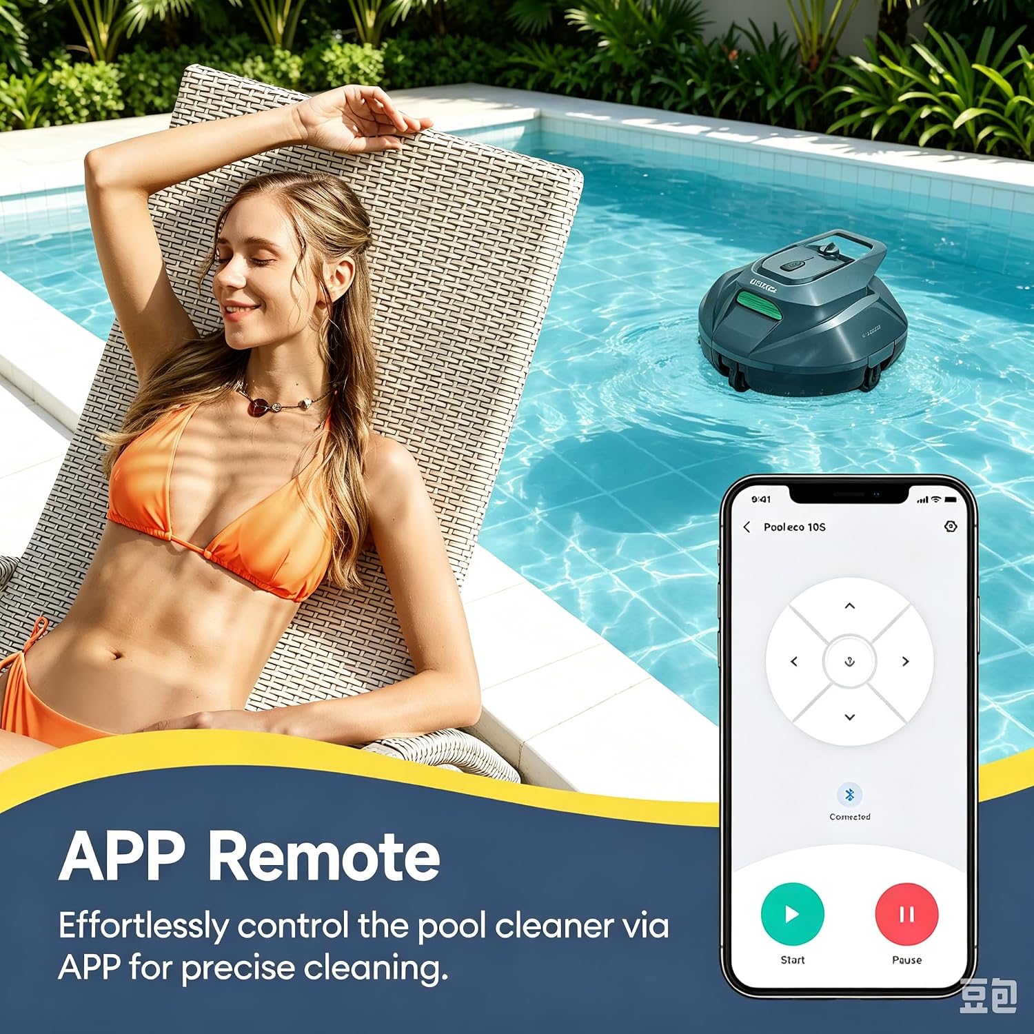 Ultenic Cordless Robotic Pool Cleaner with Remote&APP Control. Pool Vacuum for Above & In-Ground Pool up to 850 Sq.ft.. 90 Mins Long Runtime. Fast Charging. Self-Parking&2.5L Large Filter. Green