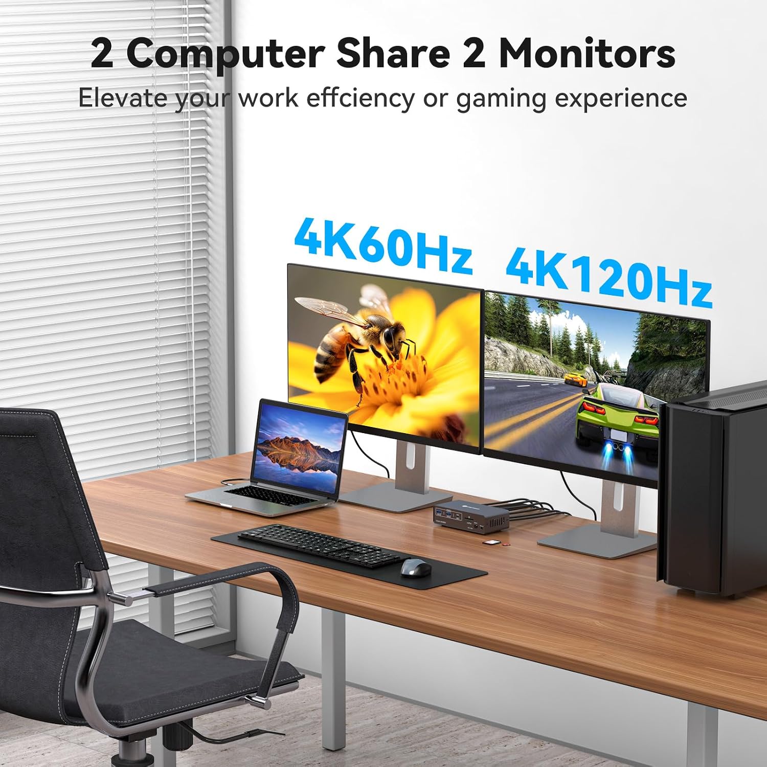 KVM Switch 2 Monitors 2 Computers Docking Station USB C + HDMI/DP Input with 100W PD. 4K60Hz/4K120Hz Displayport HDMI Dual Monitor for Laptop and Desktop Share 13-in-1 Dock Aluminum Case Plug and Play