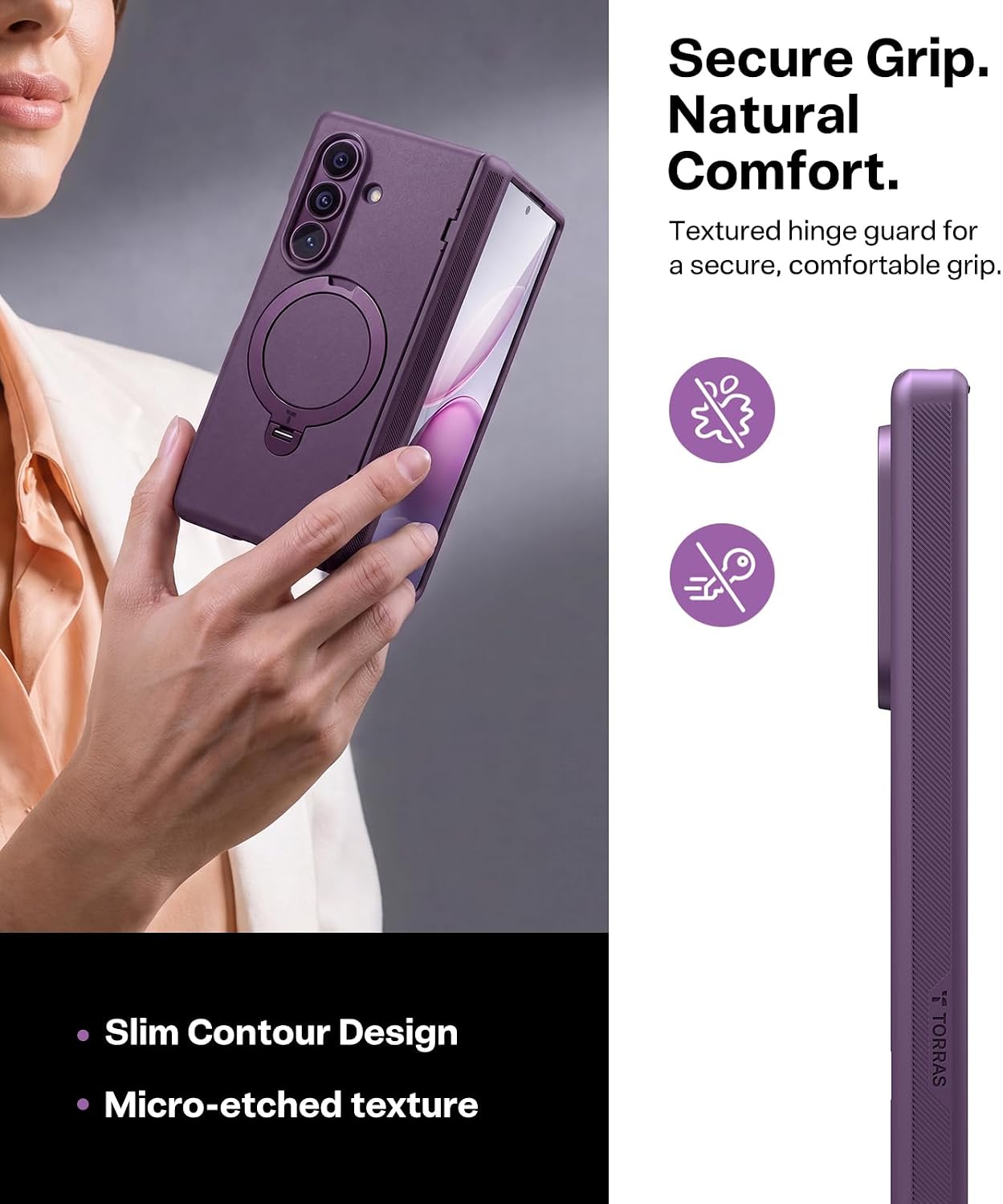TORRAS 360 Spin Magnetic Stand Case for Galaxy Z Fold 8 Ultra. MIL-Grade | Hinge Protection. Compatible with MagSafe. 360 Kickstand. Hard Slim Protevtive. 2 Screen Protectors. Violet Purple