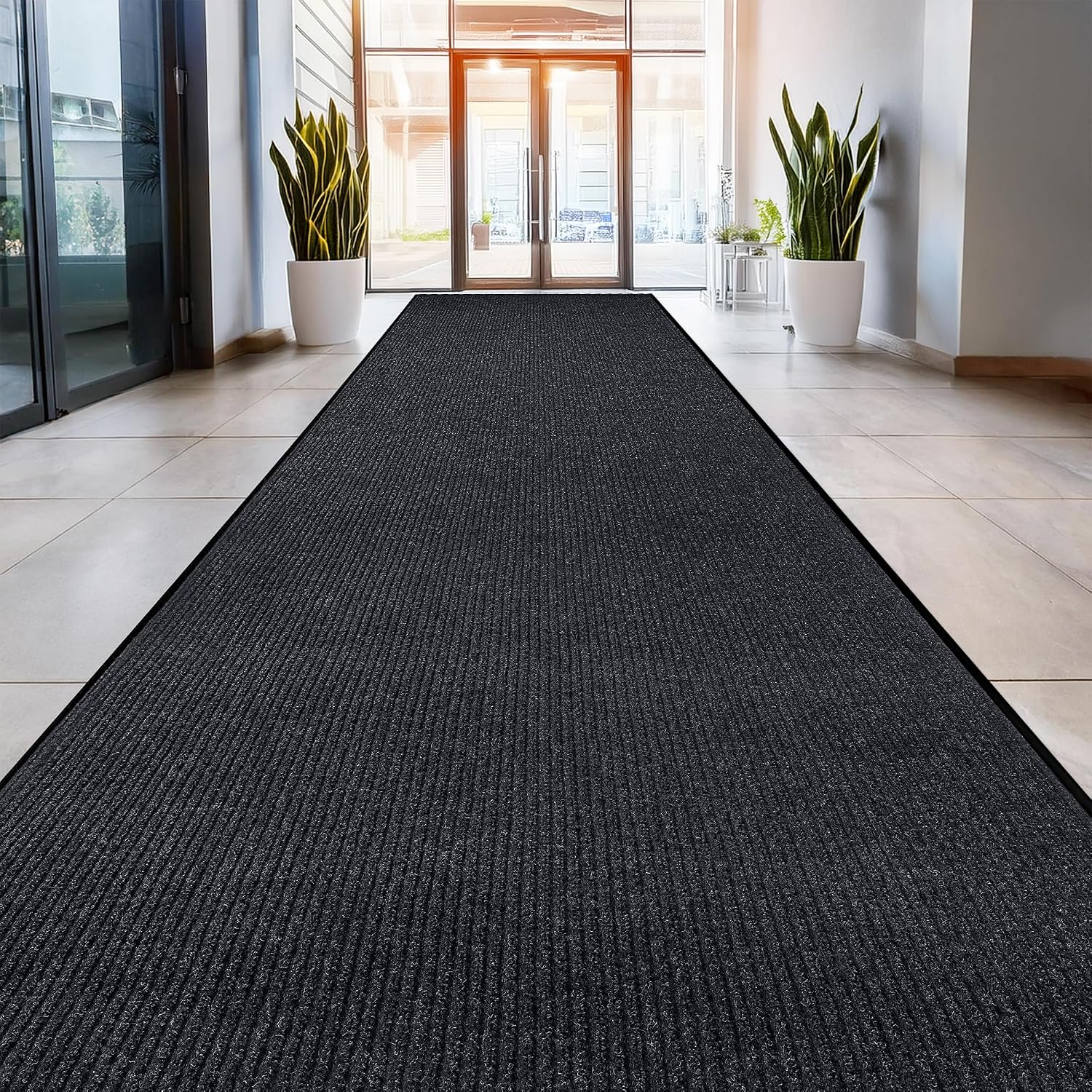 MaxMat Durable Rubber Door Mat - Heavy Duty. Indoor/Outdoor. Easy Clean. Waterproof. Low-Profile Mat for Entry. Patio. Garage - Stylish (Charcoal. 10' x 4' (Mud Trapper))
