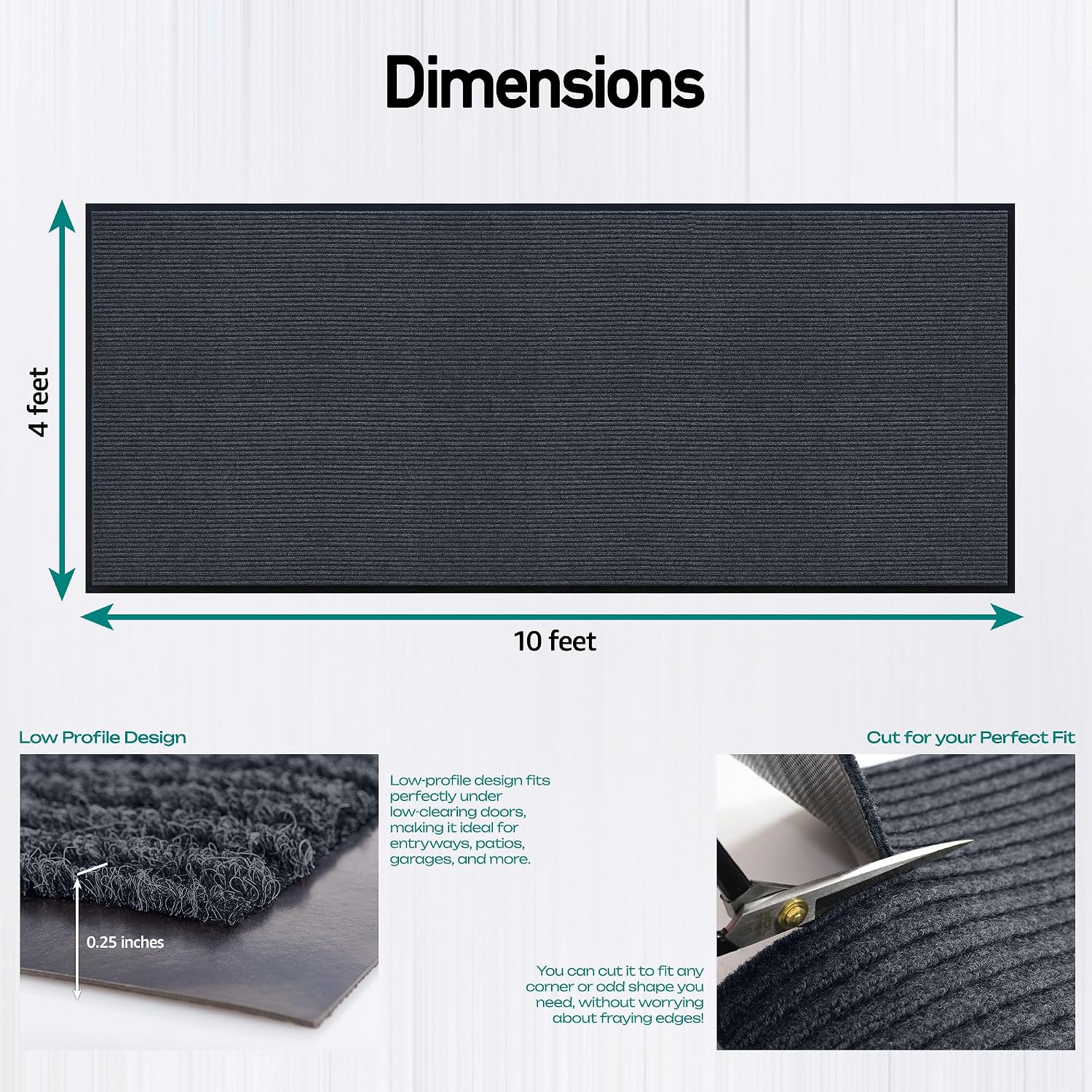 MaxMat Durable Rubber Door Mat - Heavy Duty. Indoor/Outdoor. Easy Clean. Waterproof. Low-Profile Mat for Entry. Patio. Garage - Stylish (Charcoal. 10' x 4' (Mud Trapper))