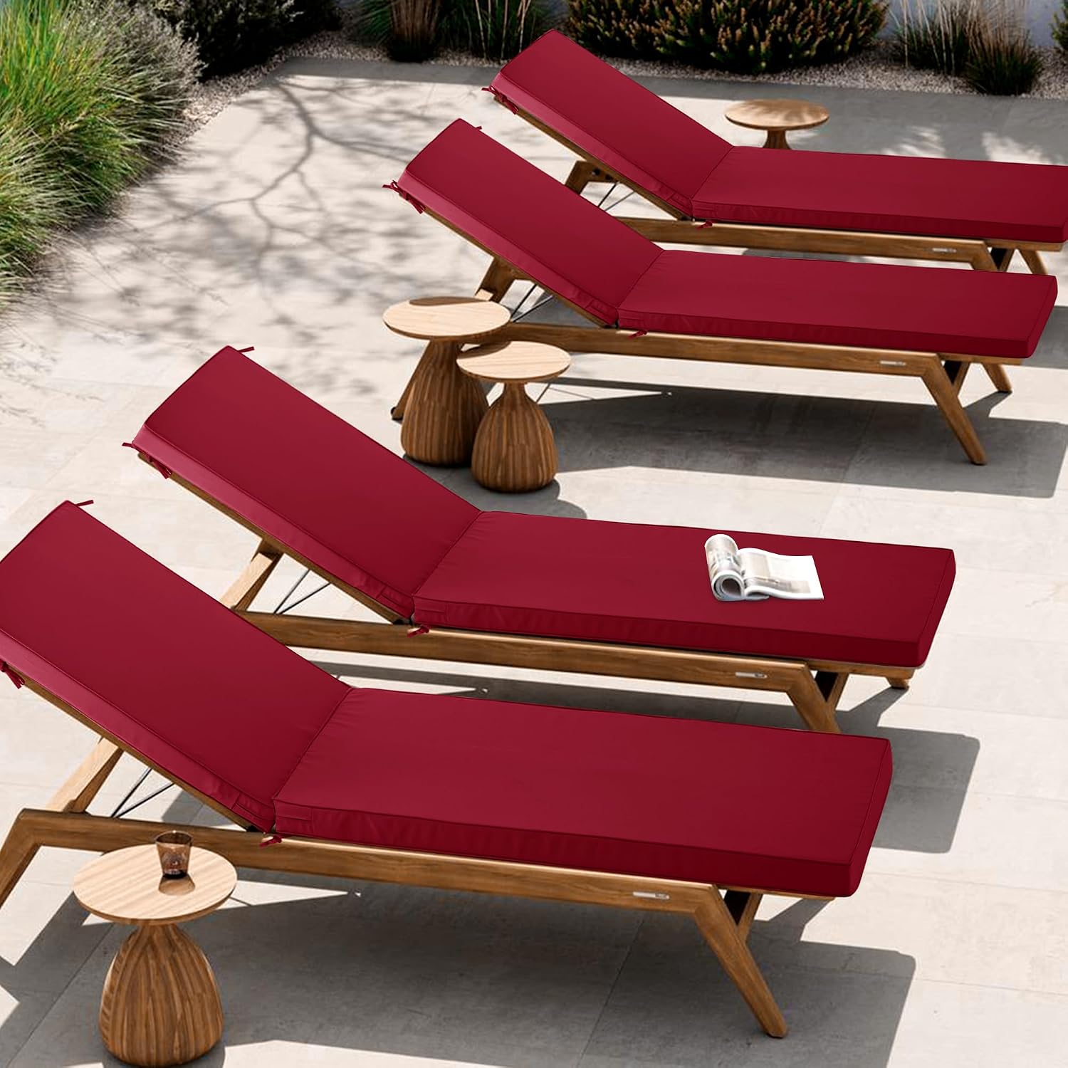Comcaver Chaise Lounge Cushions Outdoor Set of 4. 72x21x3 Inch. Burgundy | Waterproof and Stain-Resistant Lounge Deck Reclining Chair Cushions for Patio Furniture Lawn Pool Resort Hotel