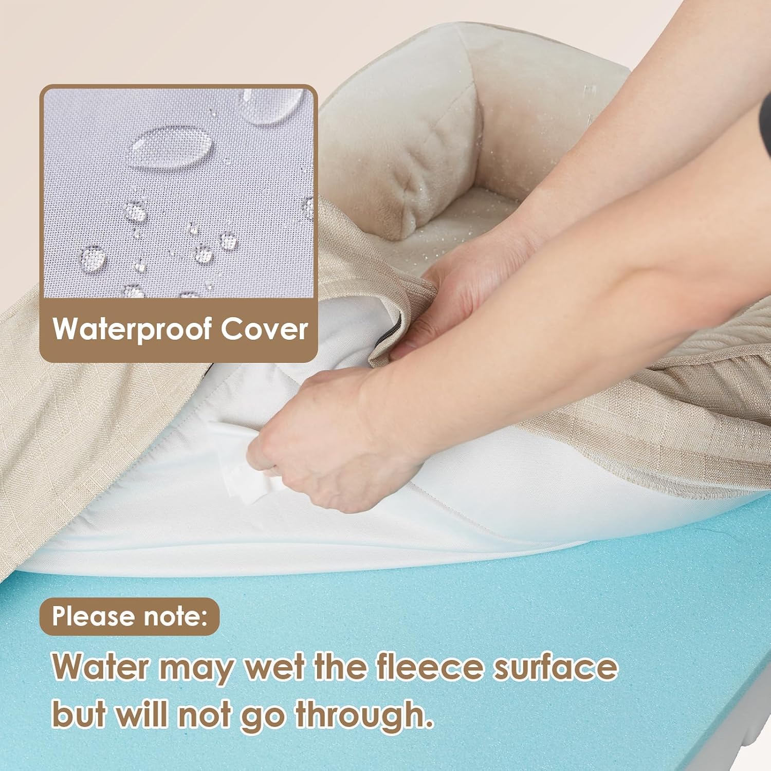 EHEYCIGA Orthopedic Small Dog Bed. Waterproof Memory Foam Washable Pet Beds | Non-Slip Bottom and Egg-Crate Foam Medium Pet Couch Bed with Washable Removable Cover. Beige