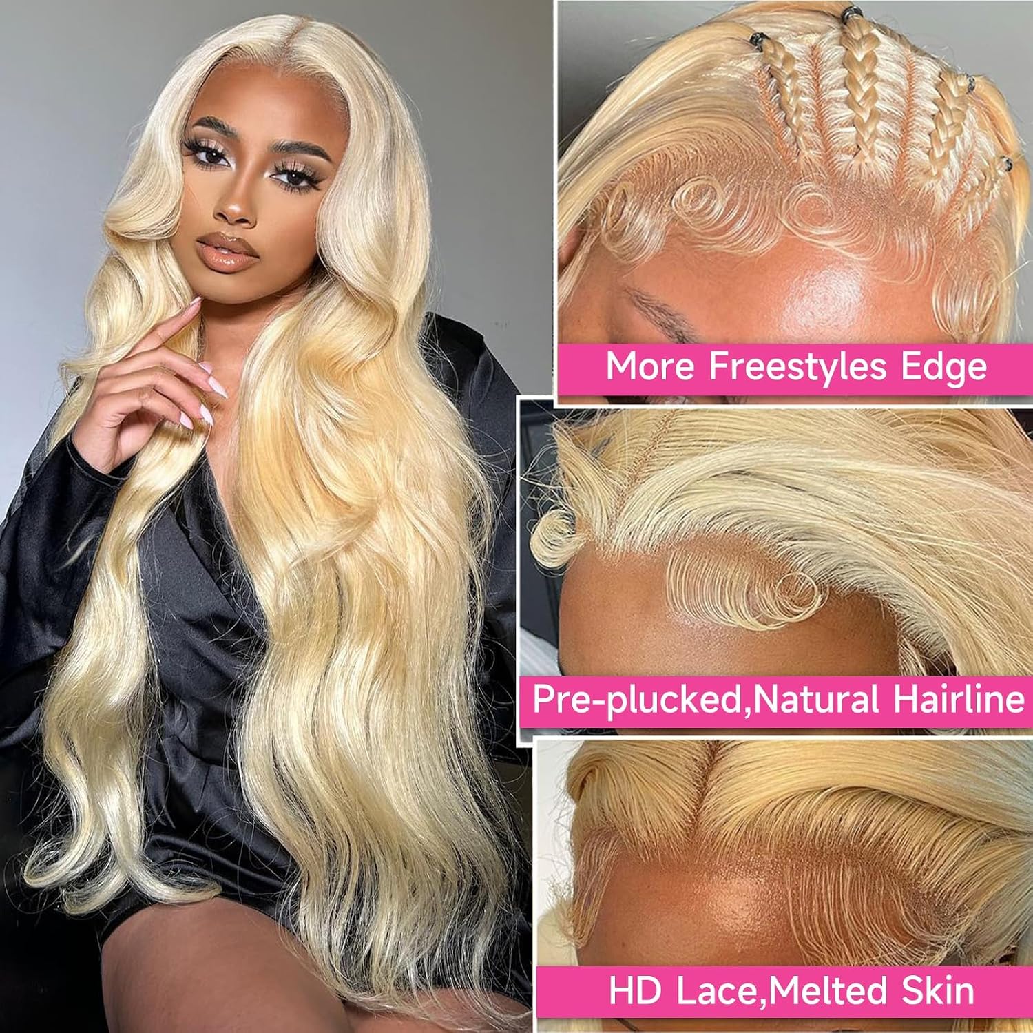Cloudeer 613 13x6 Lace Front Wig Human Hair 32 Inch Blonde Wig Human Hair | Body Wave 13x6 HD Lace Front Wigs Human Hair Pre Plucked 200 Density Blonde Frontal Wigs Human Hair Glueless Wigs for Women