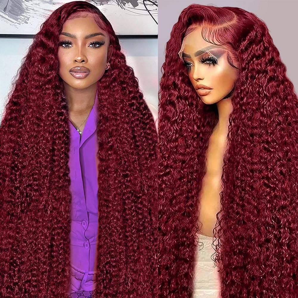 GARAXIS 250% Density 99J Burgundy 13X6 Deep Wave Lace Front Wigs Human Hair Wet and Wavy HD Lace Front Wig Pre Plucked 100% Real Human Hair No Tangle No Shedding Triple Lifespan 3X 26 Inch