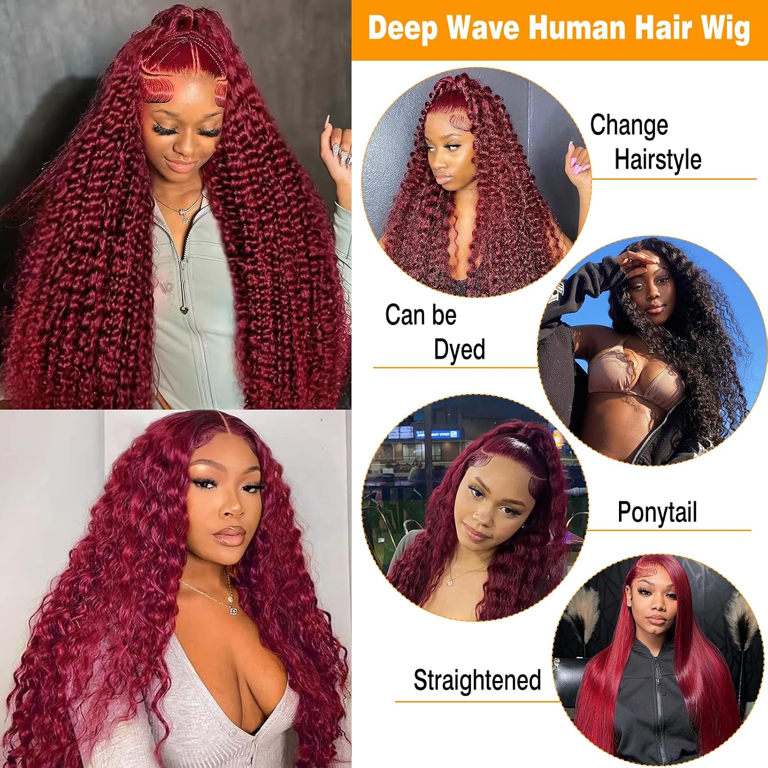 GARAXIS 250% Density 99J Burgundy 13X6 Deep Wave Lace Front Wigs Human Hair Wet and Wavy HD Lace Front Wig Pre Plucked 100% Real Human Hair No Tangle No Shedding Triple Lifespan 3X 26 Inch