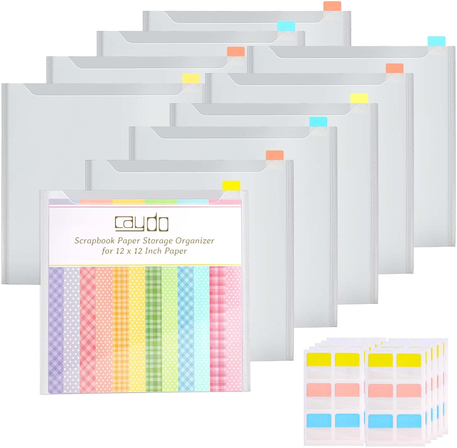 Caydo 120PCS Scrapbook Paper Storage for 12 x 12 Paper with Sticky Tabs | Paper Organizer with 120PCS Sticky Tabs. Holder for Scrapbooking. Cardstock. Vinyl. Photo. File