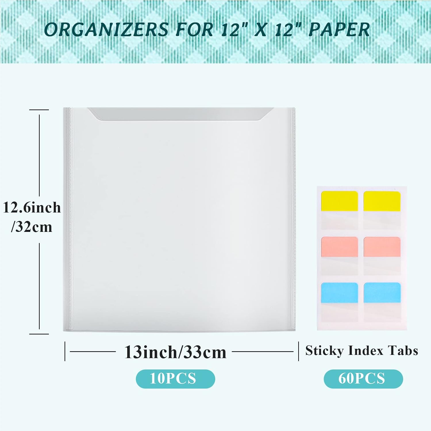 Caydo 120PCS Scrapbook Paper Storage for 12 x 12 Paper with Sticky Tabs | Paper Organizer with 120PCS Sticky Tabs. Holder for Scrapbooking. Cardstock. Vinyl. Photo. File
