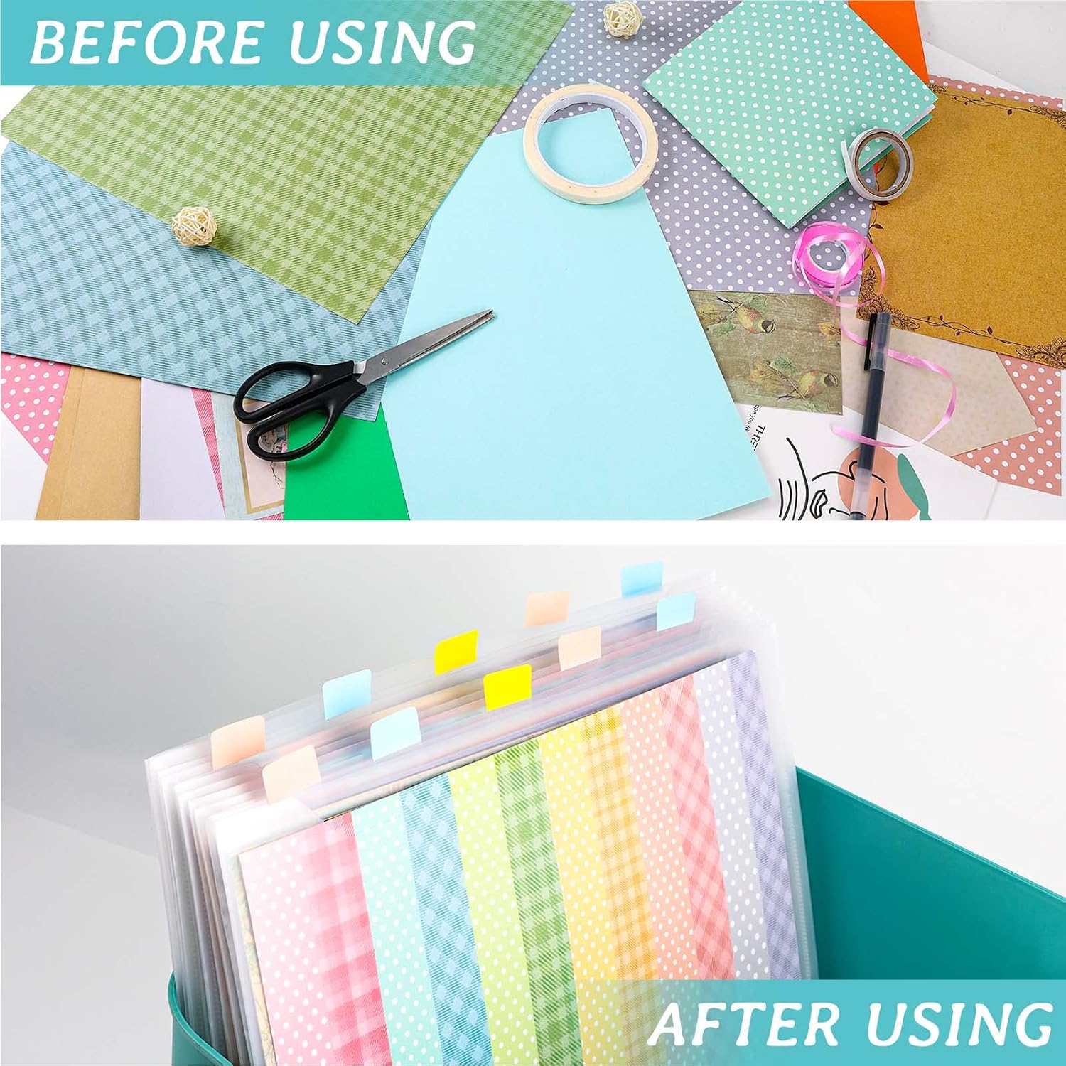 Caydo 120PCS Scrapbook Paper Storage for 12 x 12 Paper with Sticky Tabs | Paper Organizer with 120PCS Sticky Tabs. Holder for Scrapbooking. Cardstock. Vinyl. Photo. File