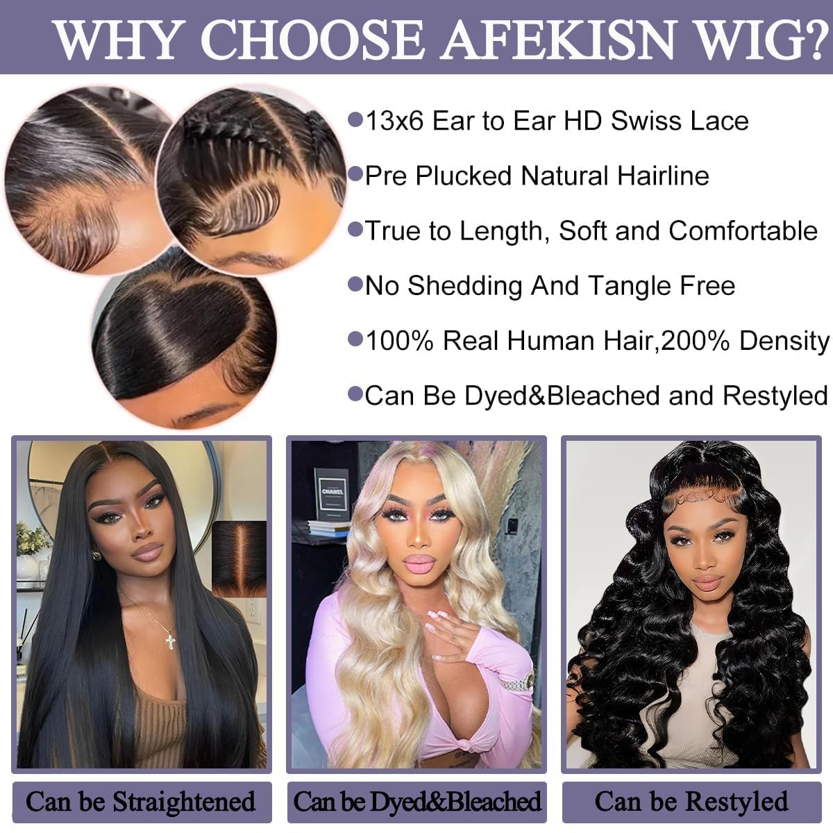 Afekisn 13x6 Lace Front Wigs Human Hair Pre Plucked 200% Density Body Wave HD Transparent Lace Frontal Wigs for Women Natural Color Glueless with Baby Hair 24 Inch
