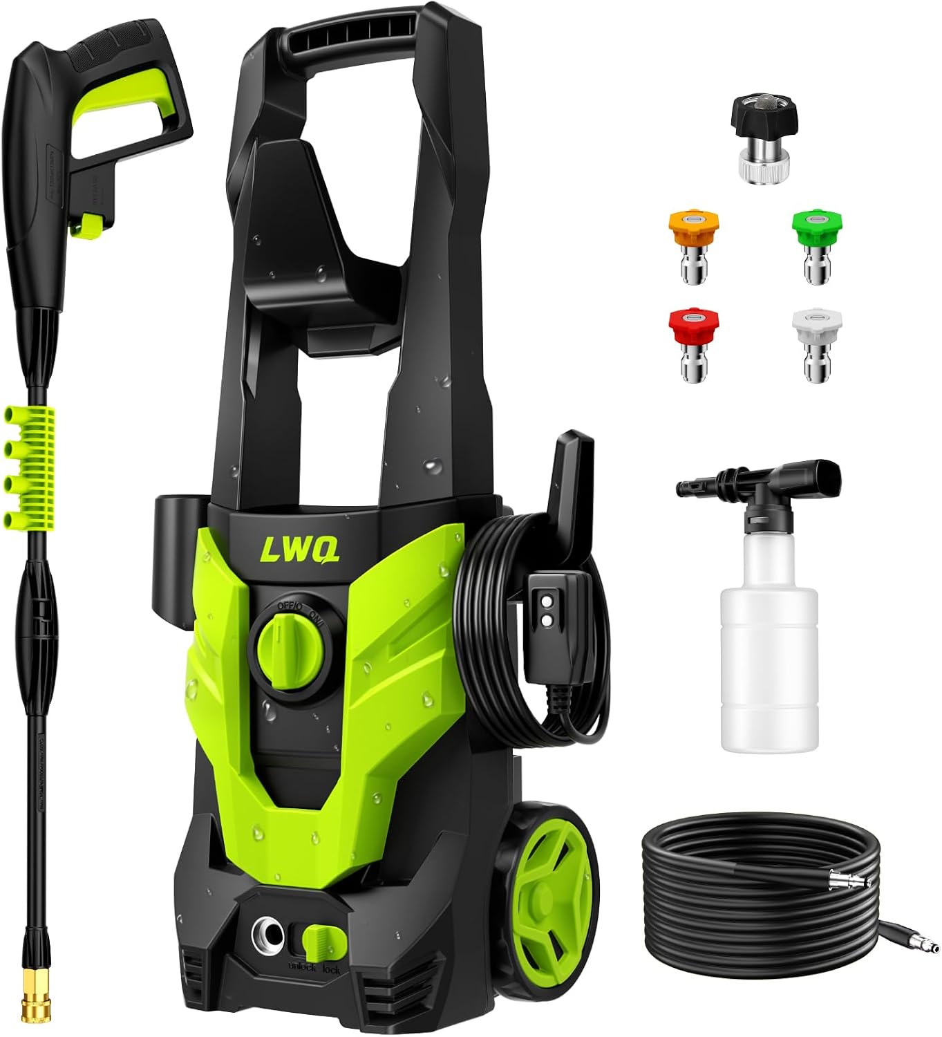 Pressure Washer. Portable Power Washer. 4 Quick Connect Nozzles. High Pressure Cleaning Machine for Car Fence Driveway Patio Washing and More(Light Green)