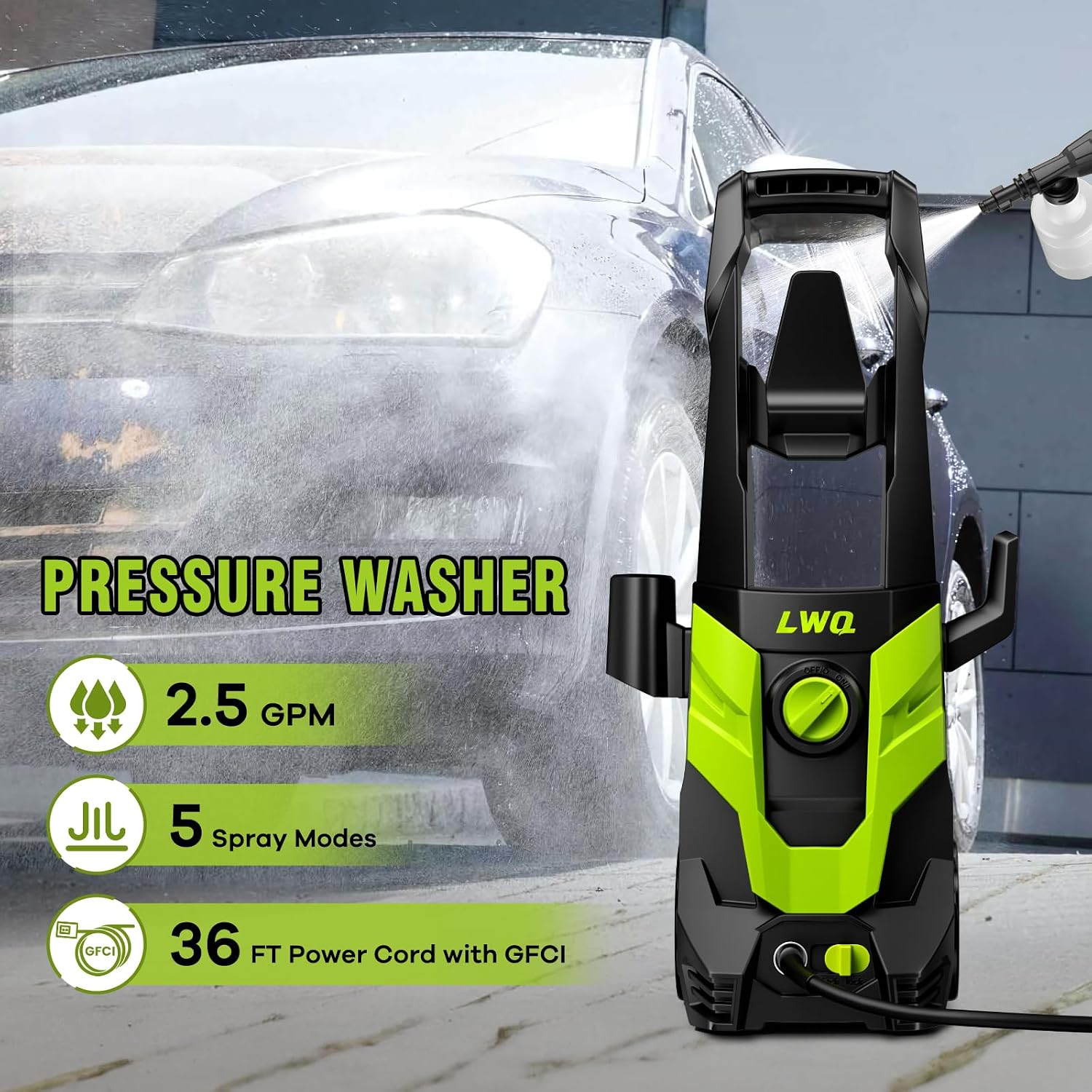 Pressure Washer. Portable Power Washer. 4 Quick Connect Nozzles. High Pressure Cleaning Machine for Car Fence Driveway Patio Washing and More(Light Green)