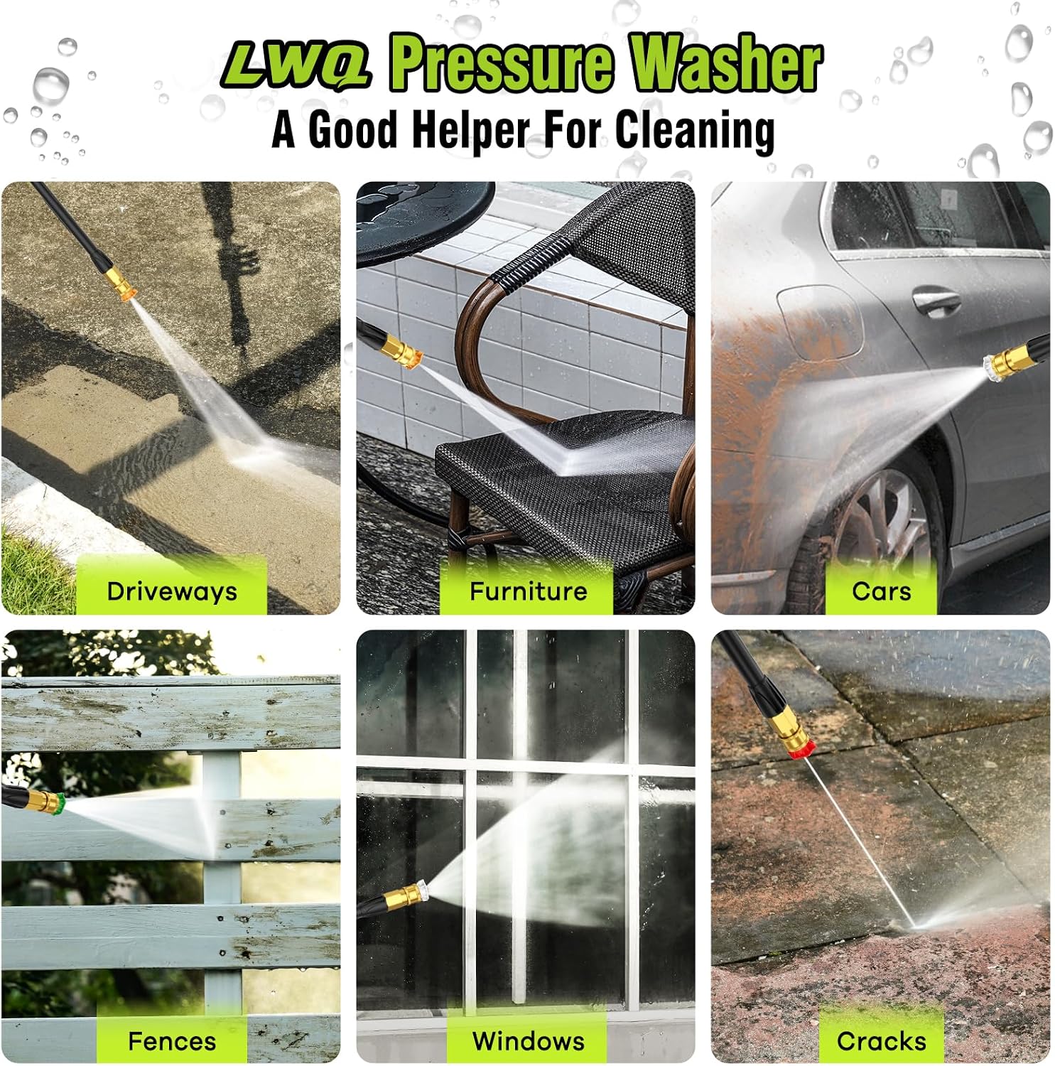 Pressure Washer. Portable Power Washer. 4 Quick Connect Nozzles. High Pressure Cleaning Machine for Car Fence Driveway Patio Washing and More(Light Green)