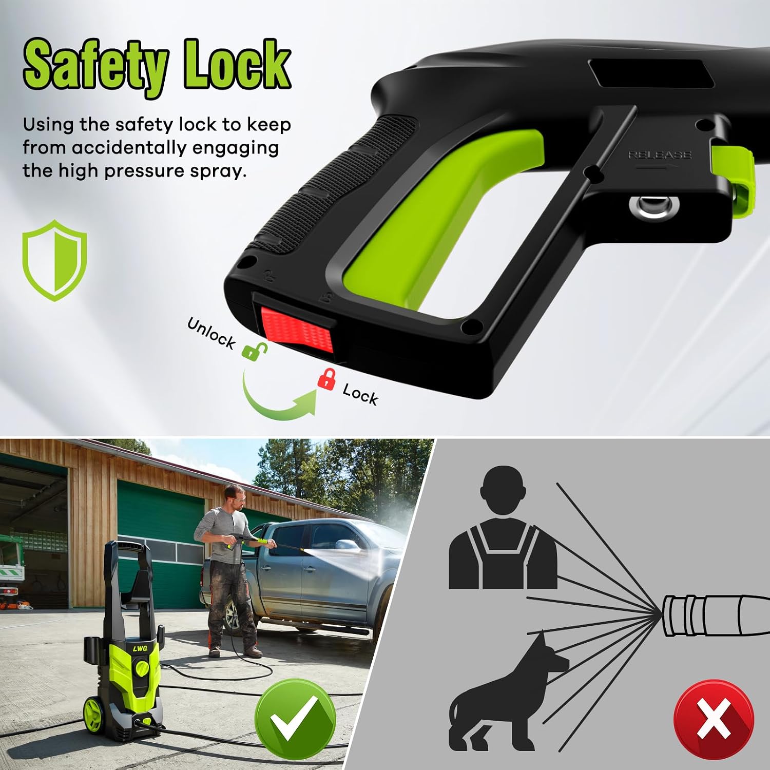 Pressure Washer. Portable Power Washer. 4 Quick Connect Nozzles. High Pressure Cleaning Machine for Car Fence Driveway Patio Washing and More(Light Green)