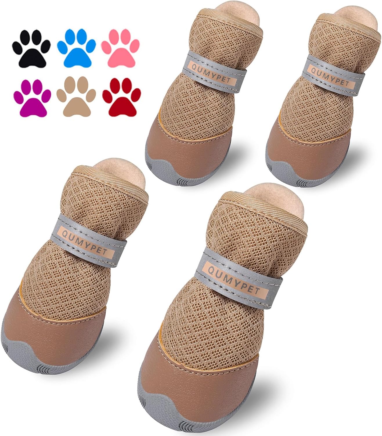 QUMY Dog Shoes for Small Dogs Hot Pavement Puppy Dog Boots & Paw Protectors | Small Medium Dog Summer Shoes. Soft Anti-Slip Rubber Sole. Mesh Breathable Dog Booties for Hardfloors. Walking Running Khaki