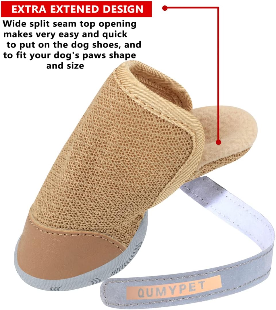 QUMY Dog Shoes for Small Dogs Hot Pavement Puppy Dog Boots & Paw Protectors | Small Medium Dog Summer Shoes. Soft Anti-Slip Rubber Sole. Mesh Breathable Dog Booties for Hardfloors. Walking Running Khaki