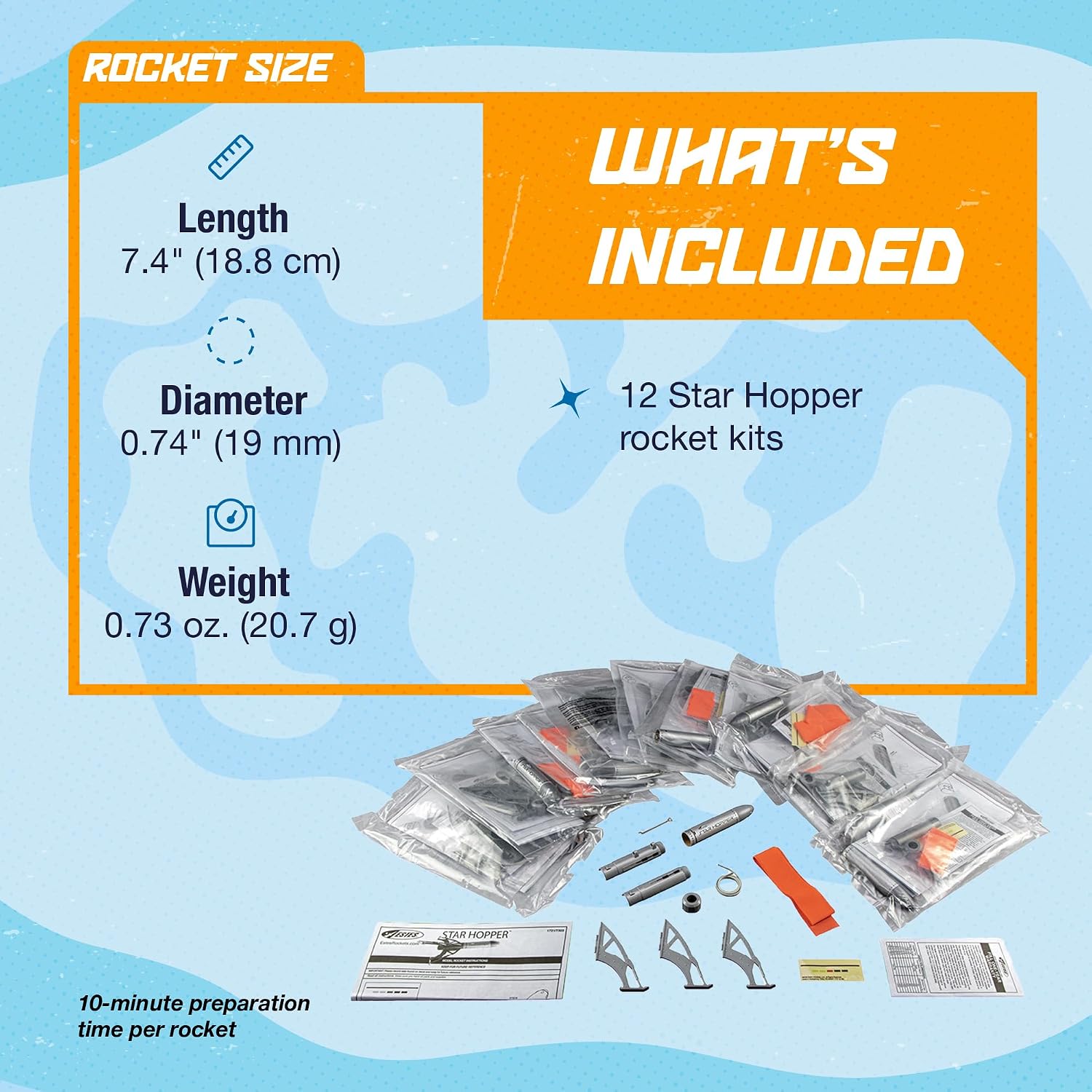 Estes 1721 Bulk Pack of 12 Star Hopper Rocket-Building Kits. Beginner Flying-Rocket-Model Kits for Ages 10+