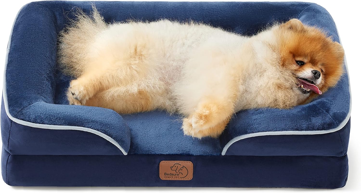Bedsure Orthopedic Dog Beds for Small Dogs - Washable Small Dog Cat Bed Waterproof. Comfort Pet Couch Sofa with Washable Removable Cover. Pets Bed with Nonskid Bottom. Blue Navy. 24 | 24 Classic Comfy Puppy Couch Sofa Waterproof. Cozy Bolster Sides. Nonslip Bottom. Pet bed for Cats.Senior Dogs. Blue Navy
