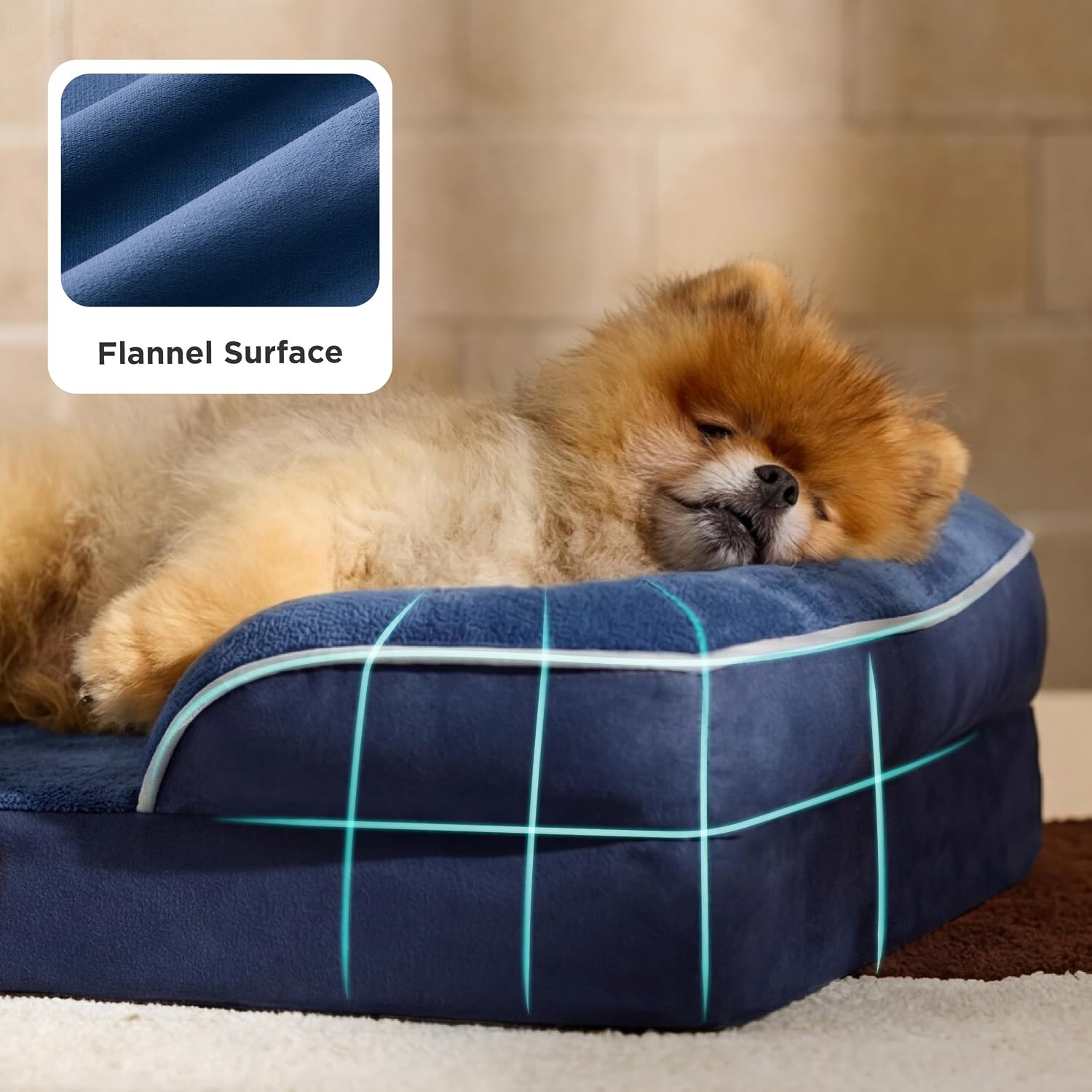 Bedsure Orthopedic Dog Beds for Small Dogs - Washable Small Dog Cat Bed Waterproof. Comfort Pet Couch Sofa with Washable Removable Cover. Pets Bed with Nonskid Bottom. Blue Navy. 24 | 24 Classic Comfy Puppy Couch Sofa Waterproof. Cozy Bolster Sides. Nonslip Bottom. Pet bed for Cats.Senior Dogs. Blue Navy