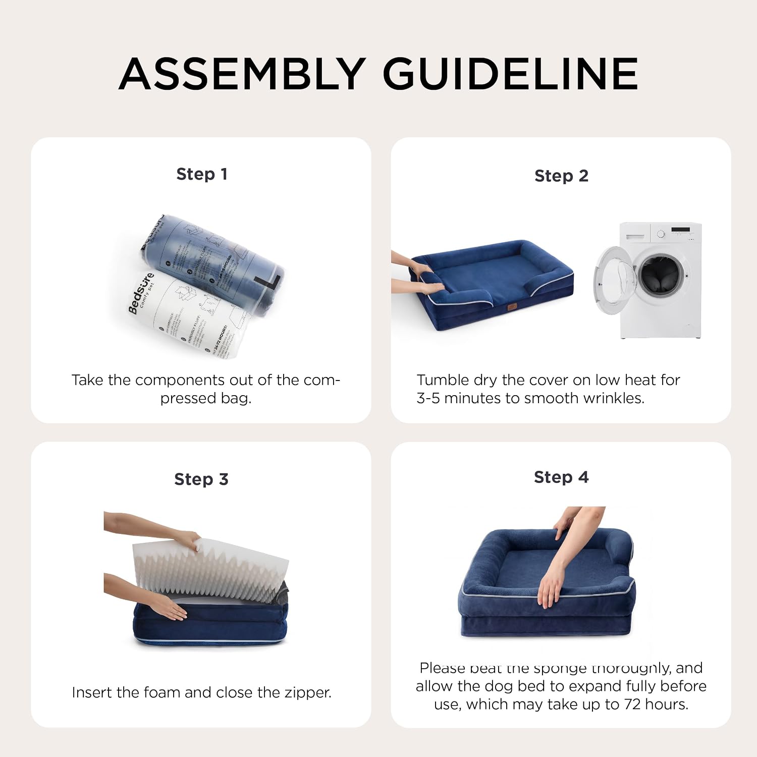 Bedsure Orthopedic Dog Beds for Small Dogs - Washable Small Dog Cat Bed Waterproof. Comfort Pet Couch Sofa with Washable Removable Cover. Pets Bed with Nonskid Bottom. Blue Navy. 24 | 24 Classic Comfy Puppy Couch Sofa Waterproof. Cozy Bolster Sides. Nonslip Bottom. Pet bed for Cats.Senior Dogs. Blue Navy