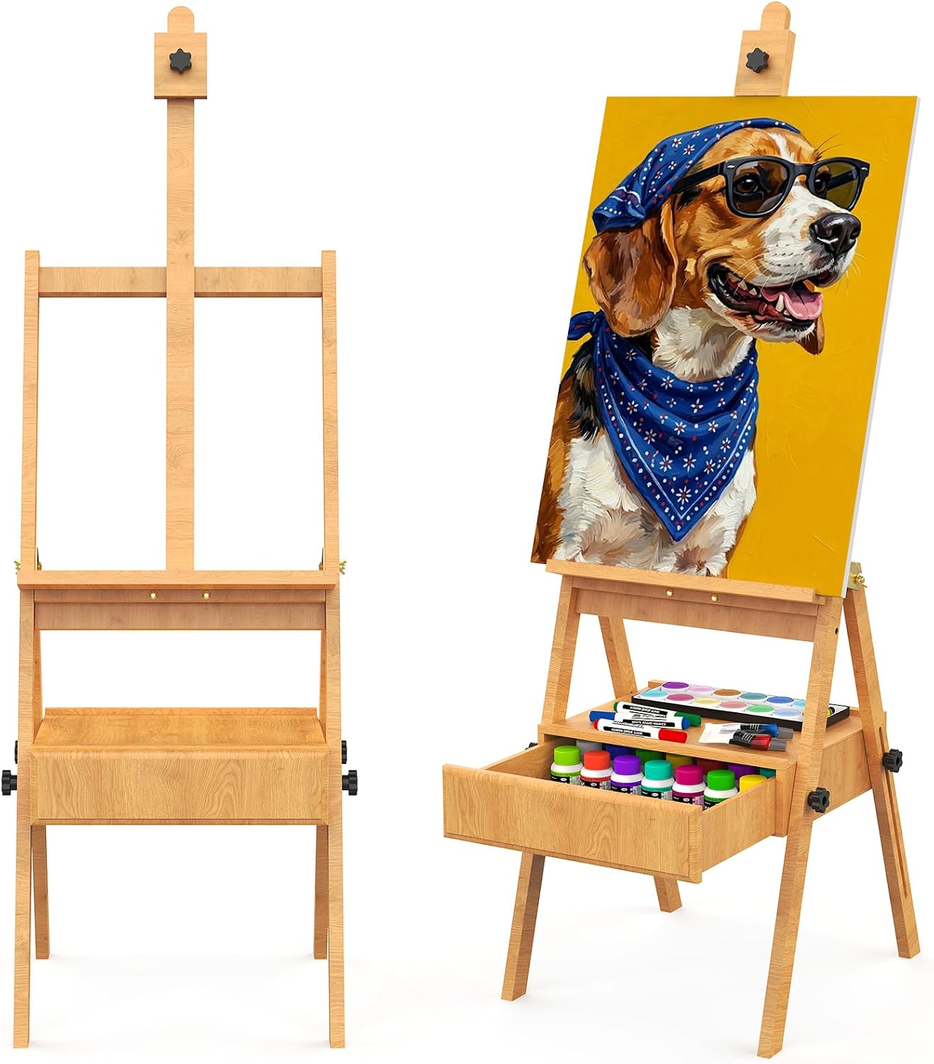 Large Beech Wood H-Frame Easel.Painting Easel with Storage Drawer.Up to 36 | Multi-Function Studio Easel. Professional Foldable Artist Easel Stand for Painting. Holds Canvas Art up to 36