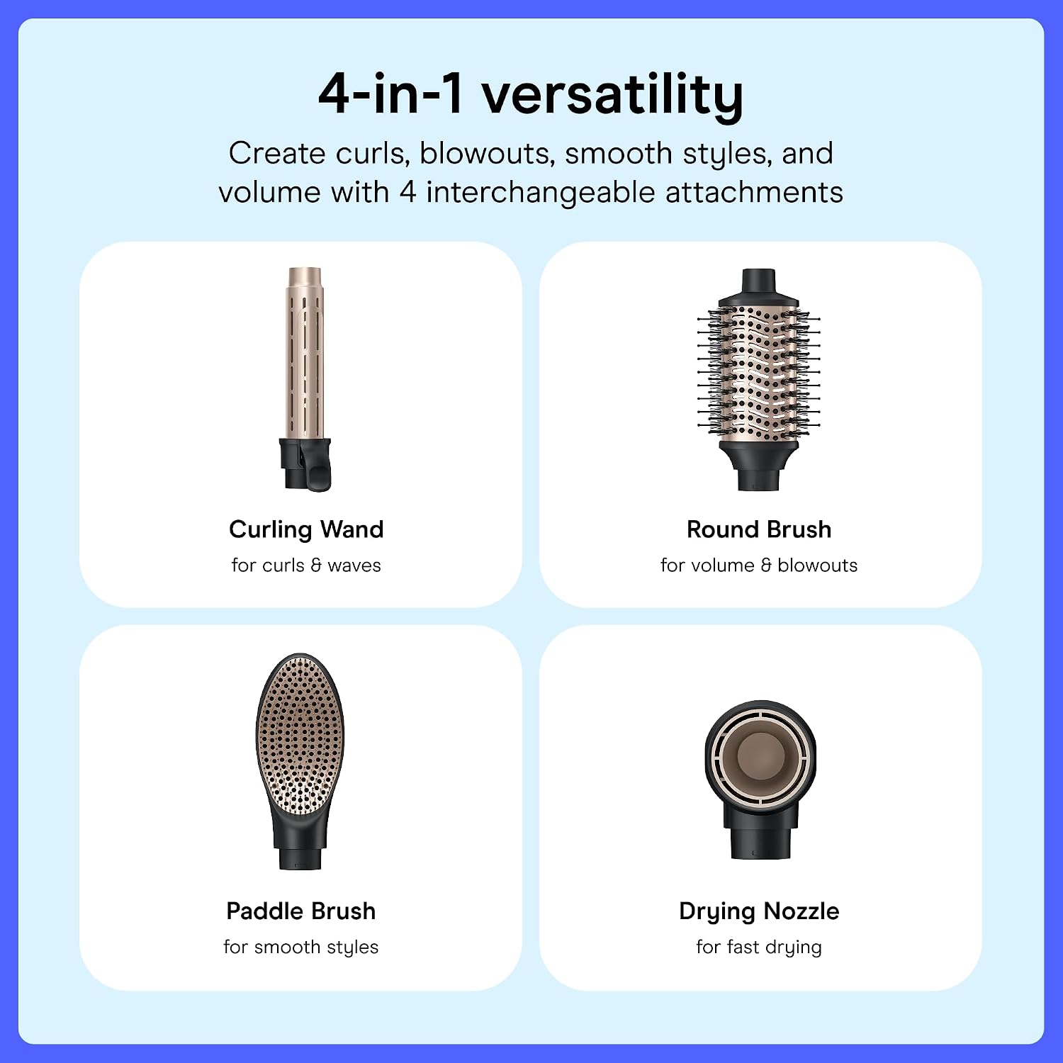 Conair DigitalAire Hot Air Styling System. 4 Attachments. Ionic Technology | Multi-styler with high-speed brushless motor. set includes curling wand. round brush. paddle brush. and drying nozzle