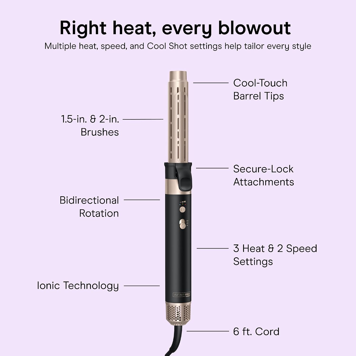 Conair DigitalAire Hot Air Styling System. 4 Attachments. Ionic Technology | Multi-styler with high-speed brushless motor. set includes curling wand. round brush. paddle brush. and drying nozzle