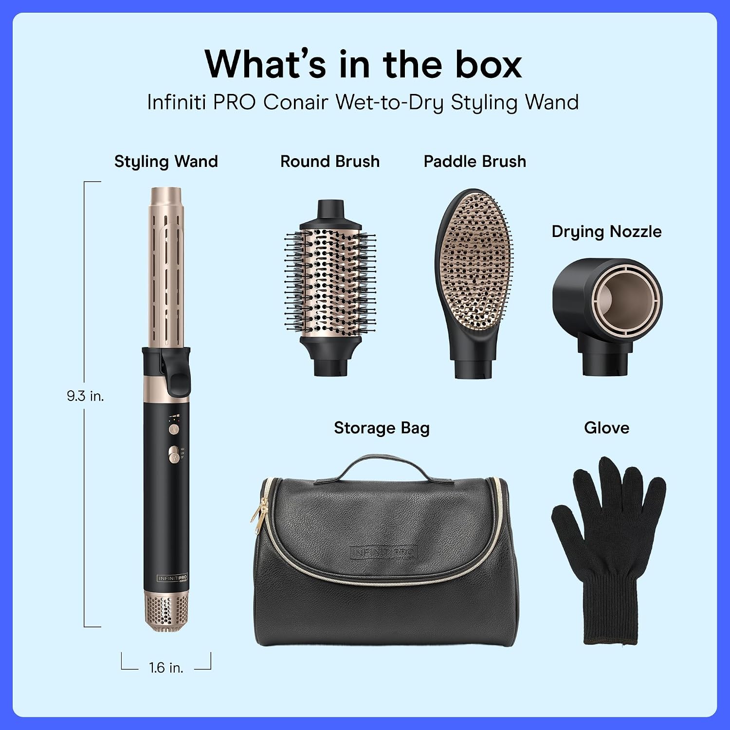 Conair DigitalAire Hot Air Styling System. 4 Attachments. Ionic Technology | Multi-styler with high-speed brushless motor. set includes curling wand. round brush. paddle brush. and drying nozzle