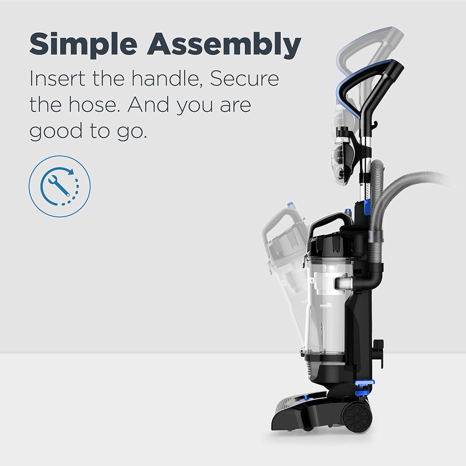 Eureka PowerSpeed Lightweight Upright Vacuum Cleaner for Carpet and Hard Floor. Powerful Bagless Upright Vacuum Cleaner for Home Pets. NEU181A. Blue | Pet Hair. Carpet & Hard Floor. 2.6L Dust Cup. Pet Turbo Brush. Crevice & Upholstery Tools. Bagless. Blue