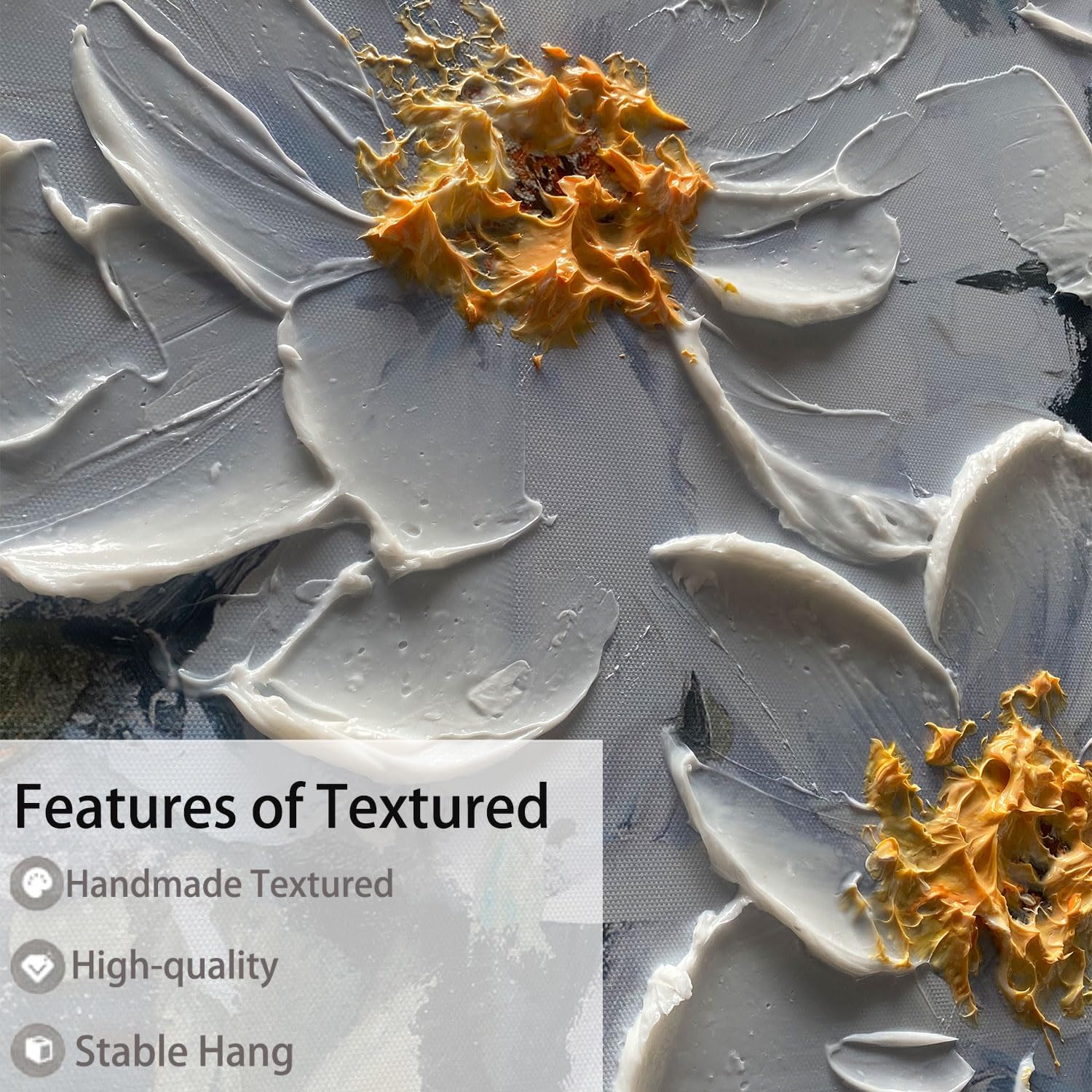 Ateliart White Floral Wall Art for Living Room. Flower Canvas Painting Textured Bedroom Wall Decor. Rustic Teal Background Picture Extra Large Framed Artwork Home Office Dining Room Kitchen 58x29