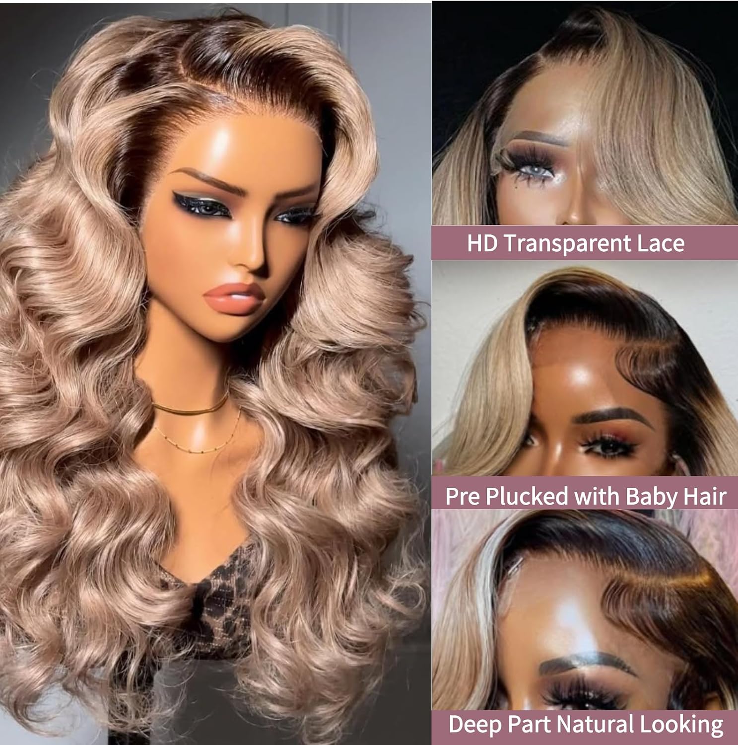 SIYUSI Ash Blonde Wig Human Hair Brown Roots Ombre Blonde 13x6 HD Lace Front Wig Body Wave Pre Plucked Natural Hairline for Black Women 26 Inch