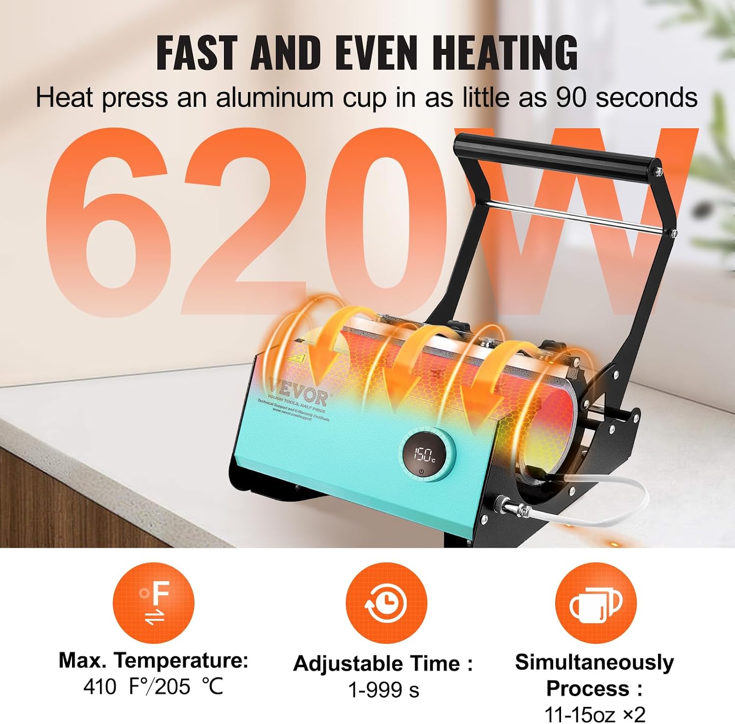 VEVOR Tumbler Heat Press Machine. Tumbler Press for 30OZ 20OZ Sublimation Straight Skinny Tumblers. with Knob Control Temp&Timer Setting for 11-16oz Mugs. Mug Press with Paper Heat Tape Gloves-Green