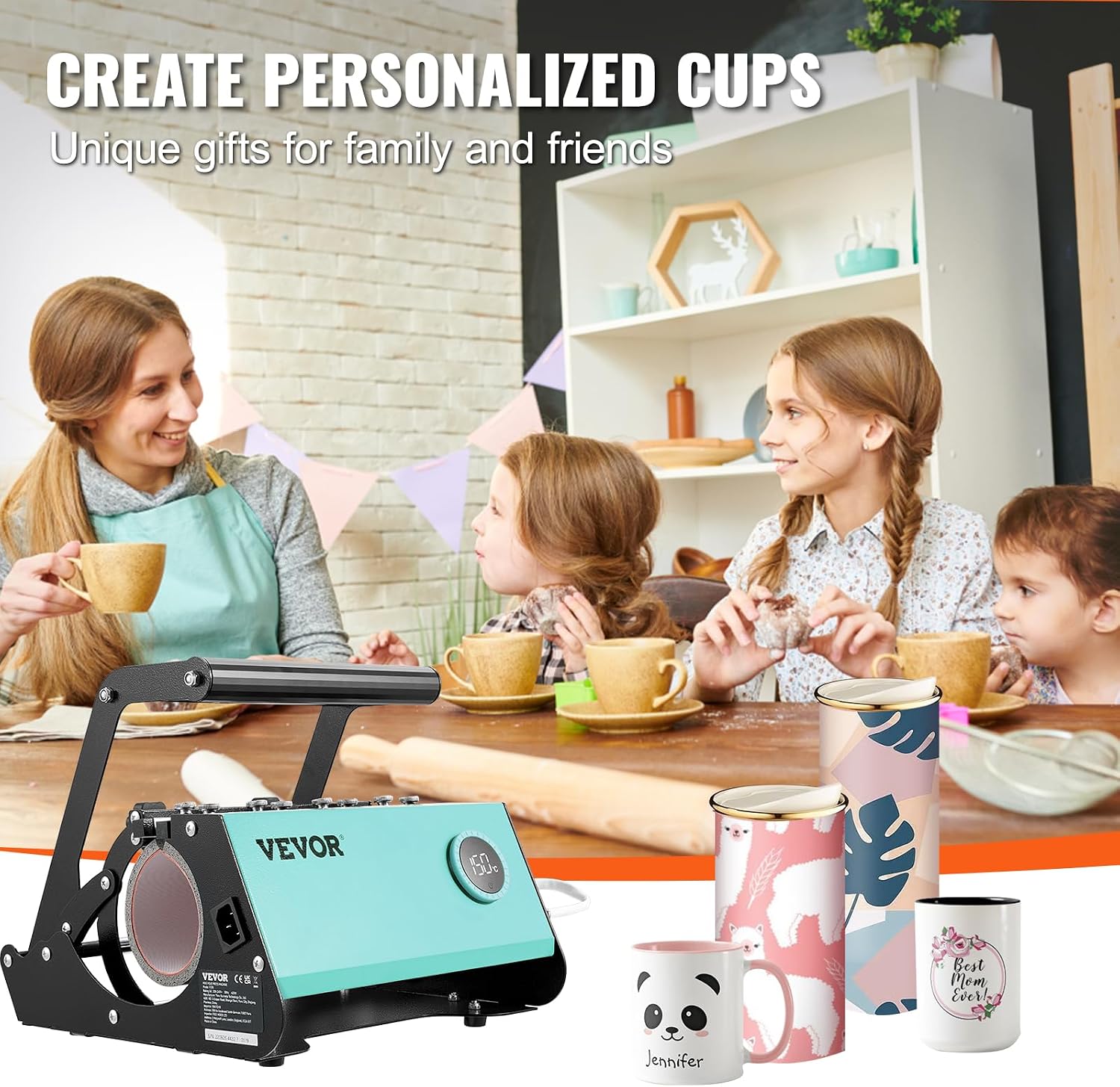 VEVOR Tumbler Heat Press Machine. Tumbler Press for 30OZ 20OZ Sublimation Straight Skinny Tumblers. with Knob Control Temp&Timer Setting for 11-16oz Mugs. Mug Press with Paper Heat Tape Gloves-Green