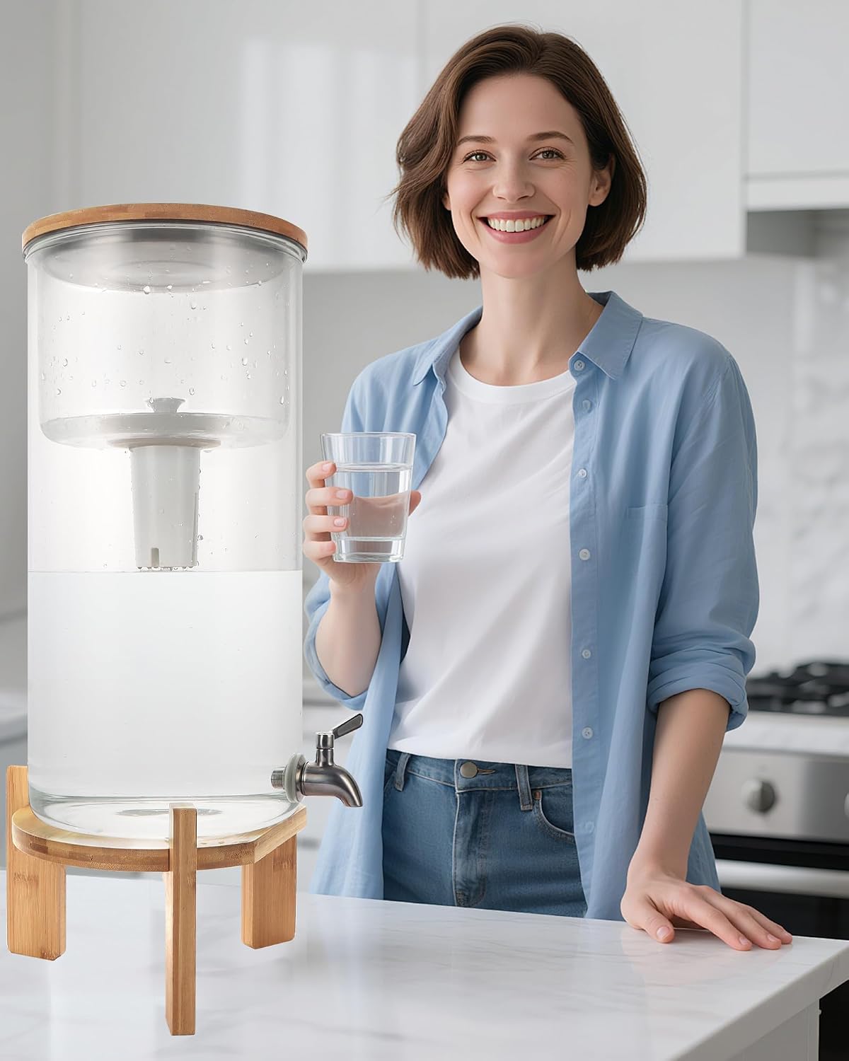 Glass Water Filter Pitcher.3.25 Gallon Water Filter Dispenser with Filter.BPA-Free.Reduces Chlorine and More.Softens the Water.Large Clearly Filtered Water Pitcher for Home.Office and Kitchen