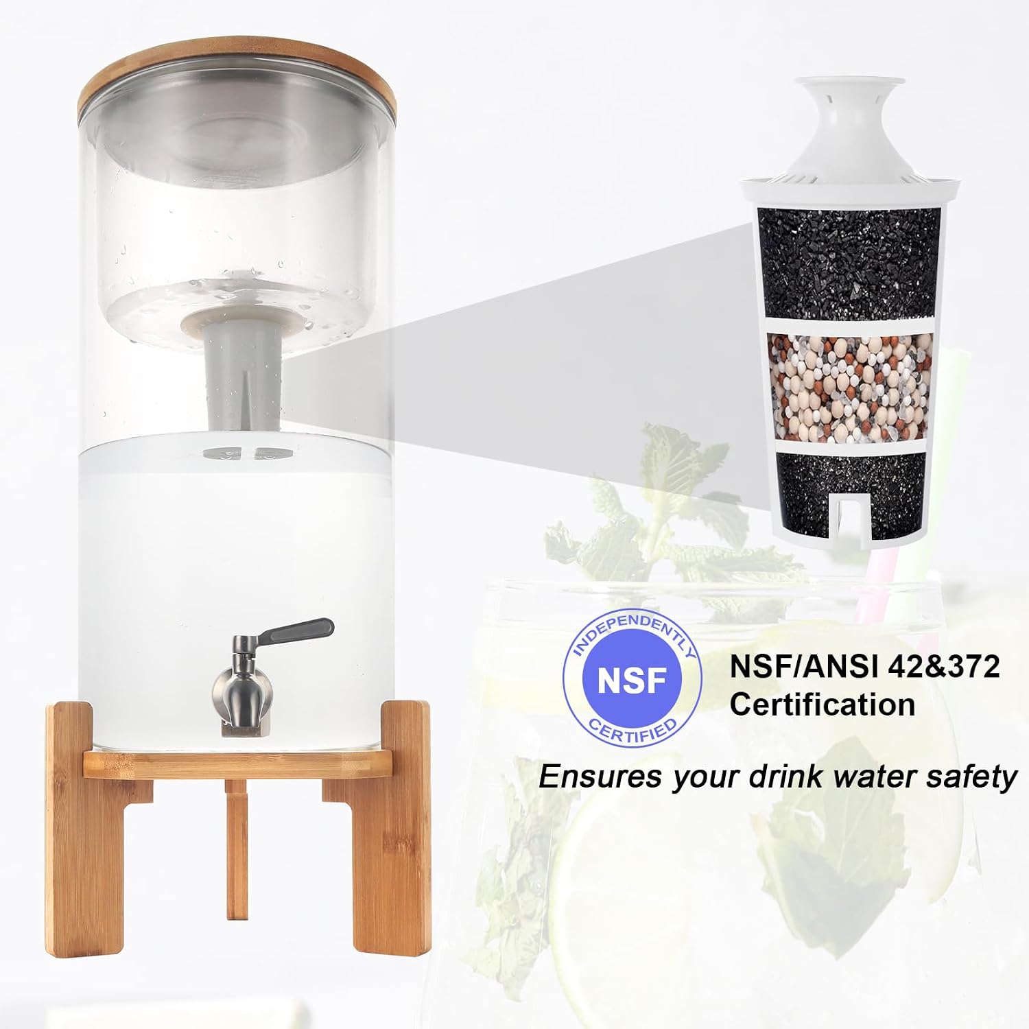Glass Water Filter Pitcher.3.25 Gallon Water Filter Dispenser with Filter.BPA-Free.Reduces Chlorine and More.Softens the Water.Large Clearly Filtered Water Pitcher for Home.Office and Kitchen
