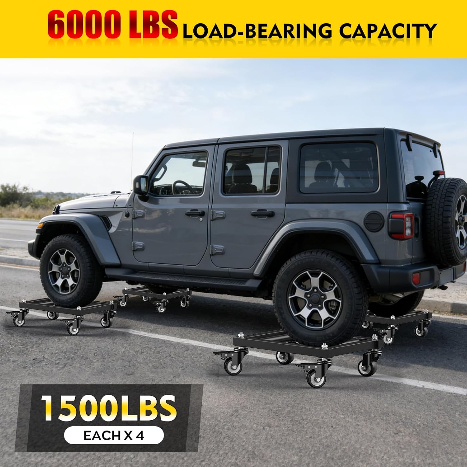 IMAYCC Car Dolly Set of 4. 6000 lbs Heavy Duty Car Wheel Dolly with Parallel Tube Design for Moving Vehicles. Trucks. SUVs. Motorcycles and Boats