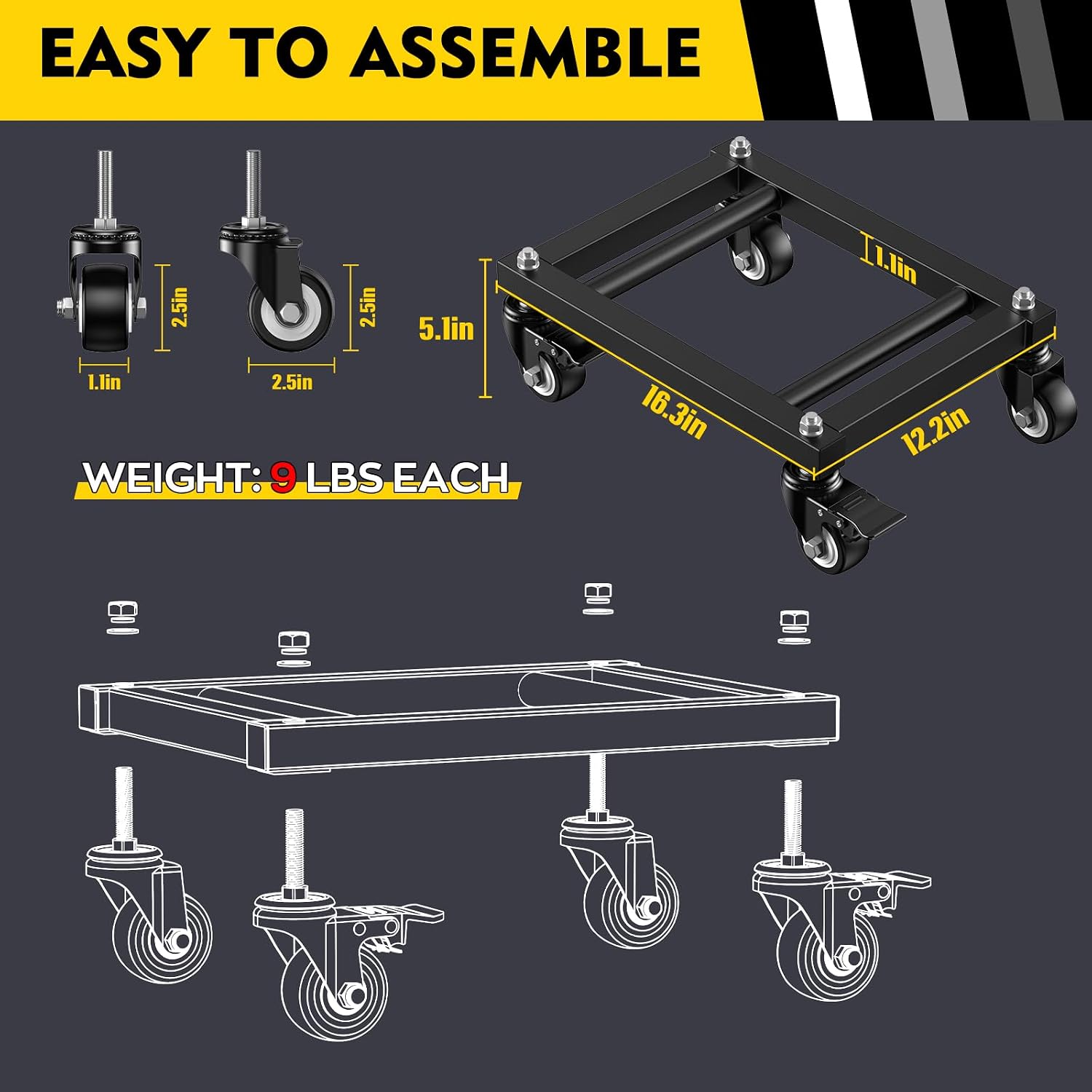 IMAYCC Car Dolly Set of 4. 6000 lbs Heavy Duty Car Wheel Dolly with Parallel Tube Design for Moving Vehicles. Trucks. SUVs. Motorcycles and Boats